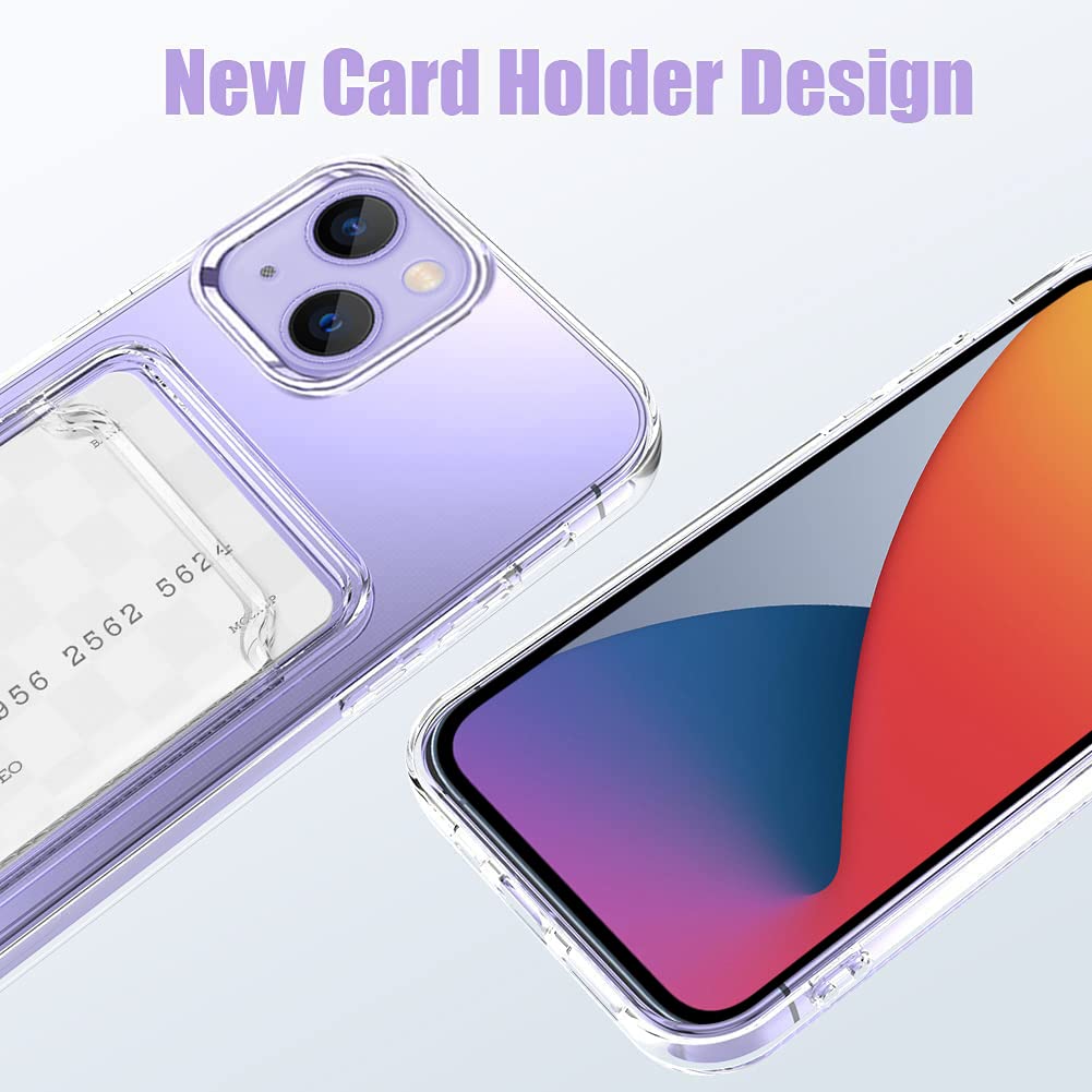 Mzelq Silicone Wallet For Iphone 14 Case, Card Holder Camera Protection Cover For Iphone 14 Case + Screen Protector, Card Slot C