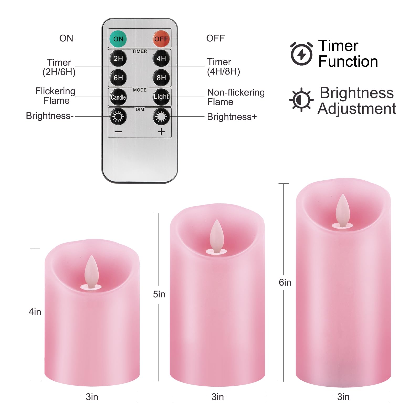 Windshell Pink Flame Candles (Pink Led Light Source), Moving Wick Design, Remote Control With Timer And Dimmer, Real Wax/Battery