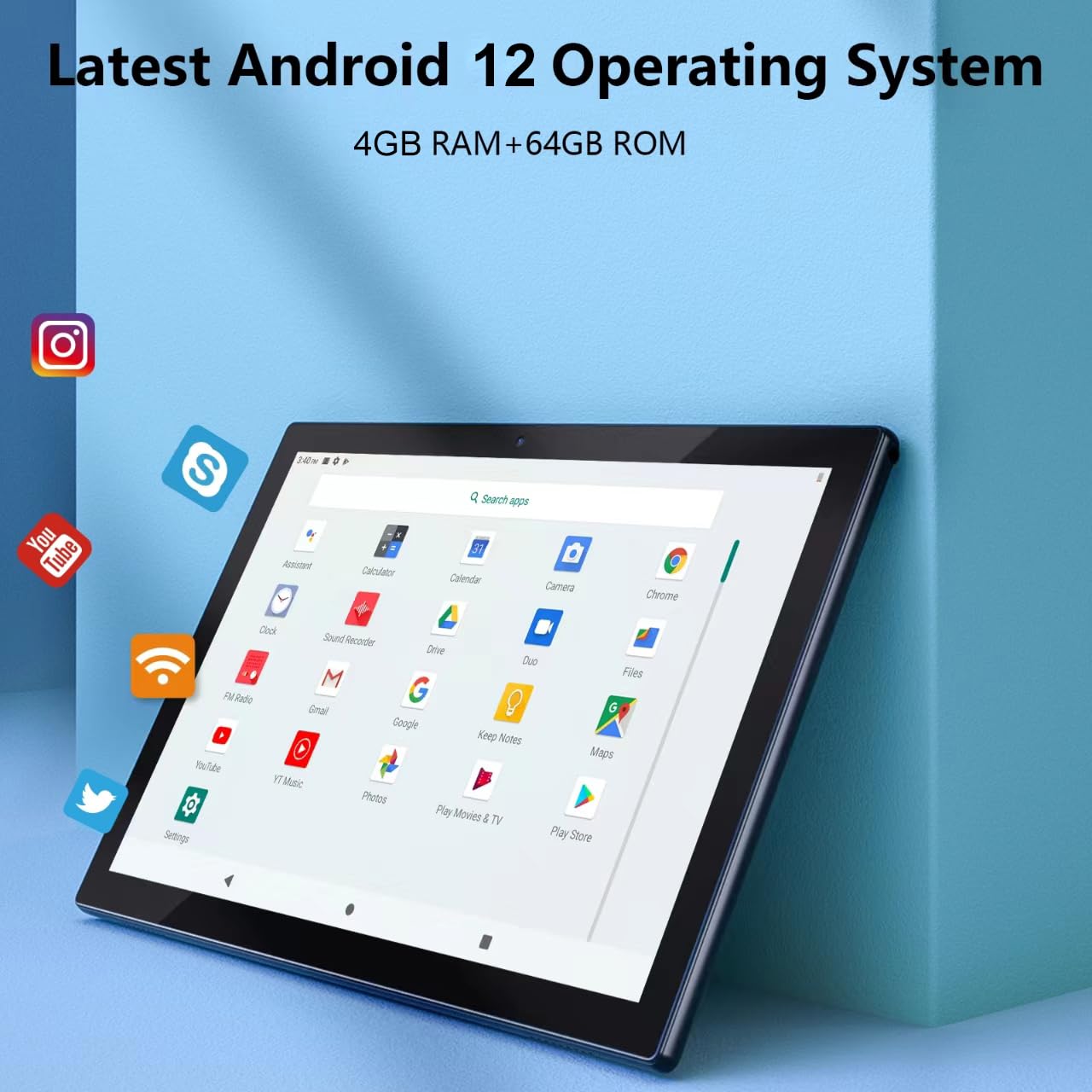 10.1 Inch Android 12 Tablet, Newest 2 In 1 Tablets, 4Gb Ram+64Gb Rom Quad Core Processor, 1280*800 Fhd Tableta With Keyboard/Mou