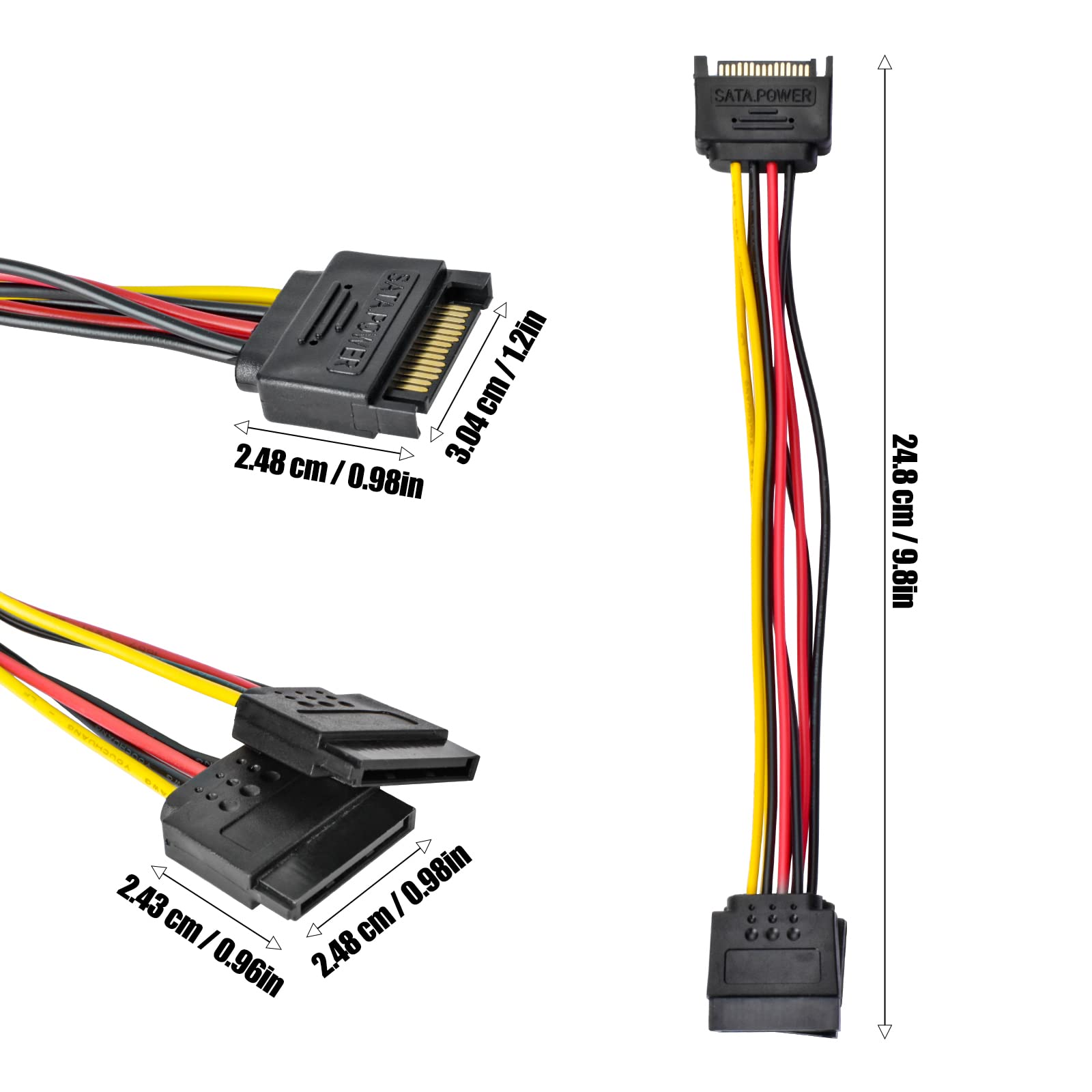 Accencyc 3 Pack Sata Power Splitter 15 Pin Sata Power Extension Cable 9.8 Inch Sata Splitter Sata Power Cable For Hard Drive, Hd