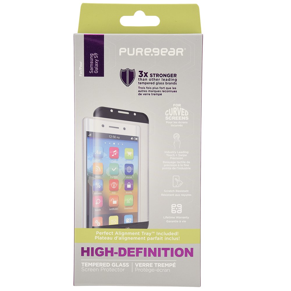 Puregear Samsung Galaxy S9 Hd Clear Curved Glass Screen Protector With Top/Bottom Black Border And Self Alignment Tray, Touch Se