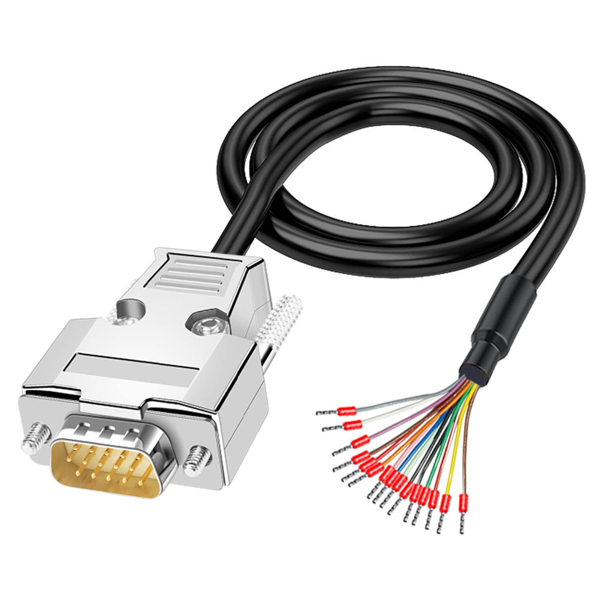 Anmbest Db15 Vga Solderless Breakout Connector With 5Ft 24Awg Replacement Cable, Metal Shell 3+9 Db15 3Row Serial Plug To 15 Pin