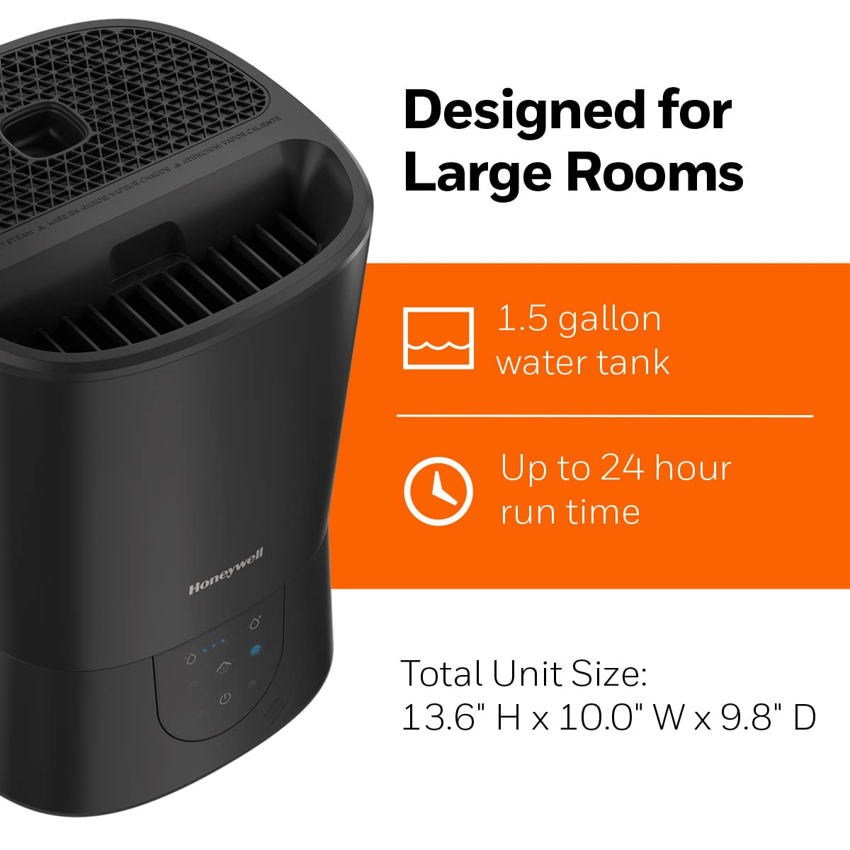 Honeywell Easy-to-Care Warm Mist Humidifier - 1.5 Gallon, Medium Room, Black, Top Fill, Filter Free for Home or Office