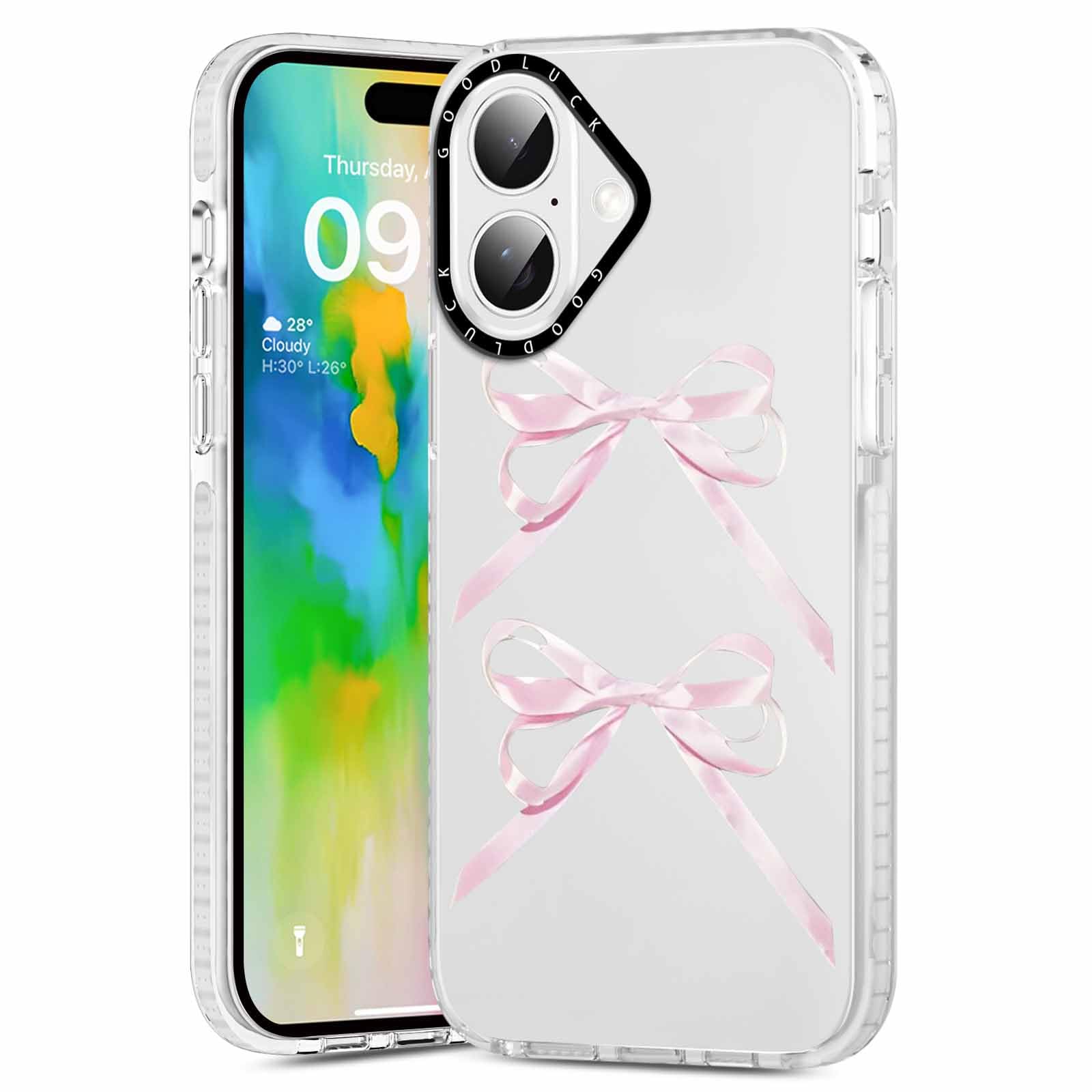 Rumdey 2 Pack Clear Bow Phone Case For Iphone 16 6.1 Inch, Cute Aesthetic Pattern Design Protective Soft Slim Shockproof Tpu Bum