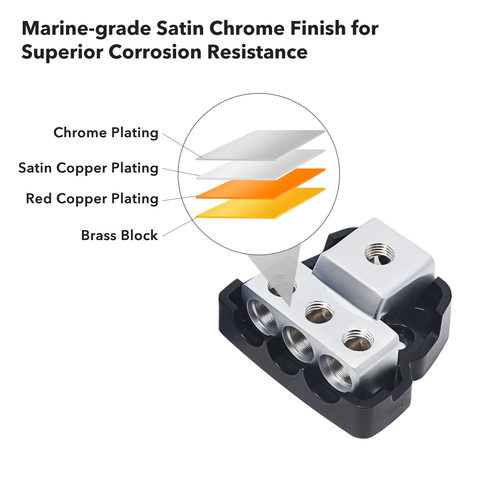 Recoil Db13 3 Way Power Distribution Block, 1 X 0/2/4 Gauge In / 3 X 4/8 Gauge Out Power Distribution Ground Distributor Block F