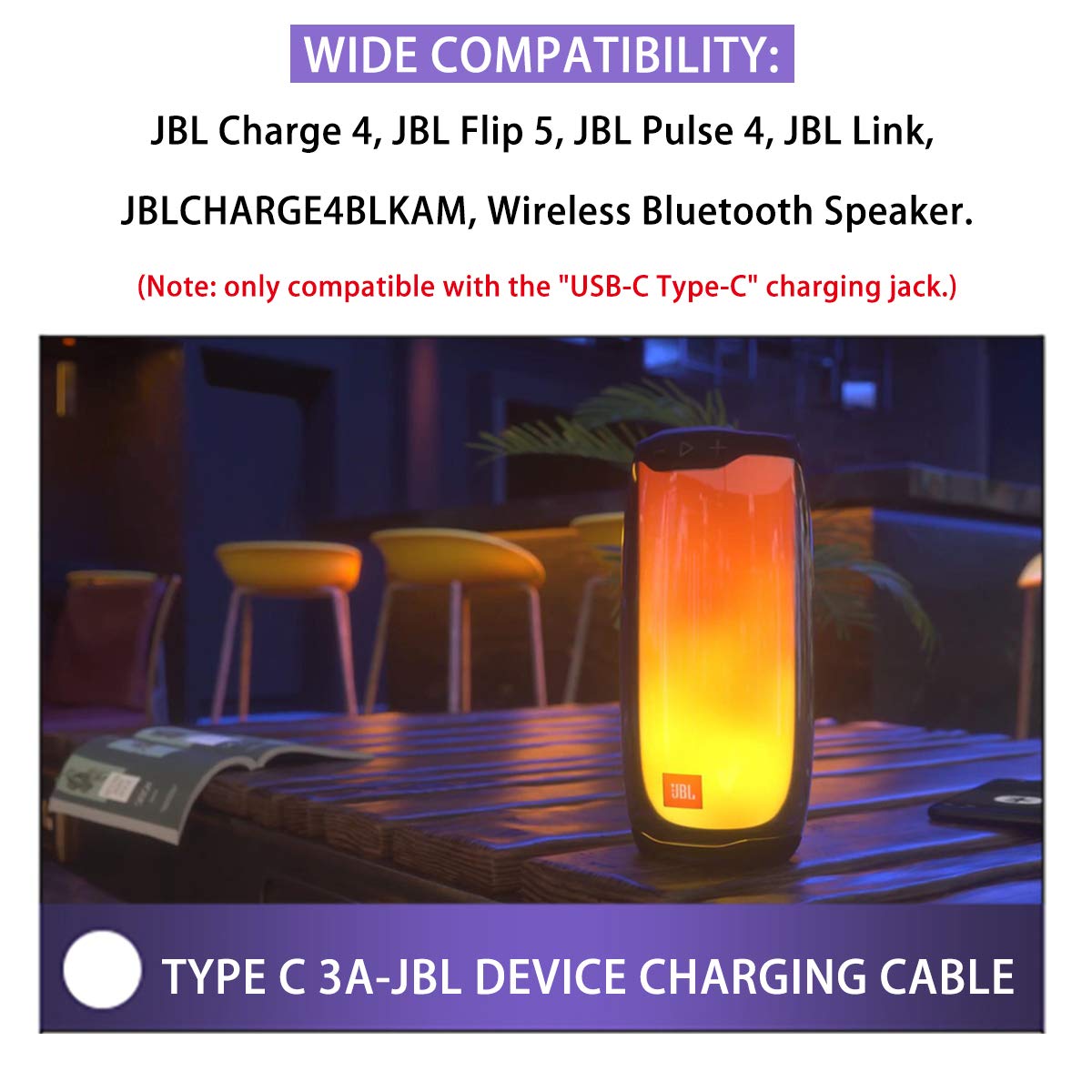 Usb Fast Power Charger Charging Cable Cord Compatible With For Jbl Flip 5, Jbl Flip 6, Jbl Charge 4, Jbl Charge 5, Jbl Pulse 4,