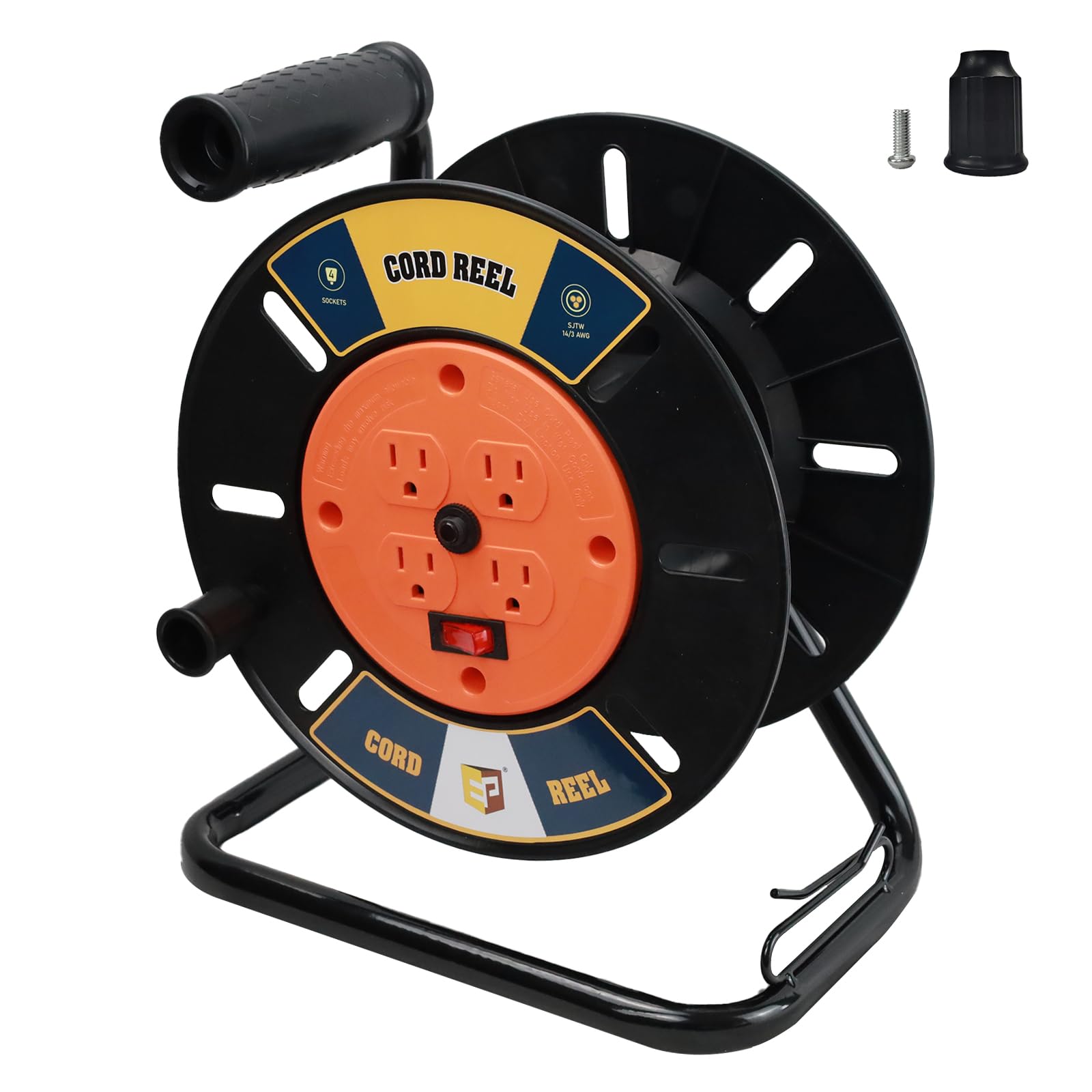 Ep Extension Cord Storage Reel With 4 Grounded Outlets, Heavy Duty Open Cord Reel For 12/3 14/3 16/3 Power Cords, Portable Empty