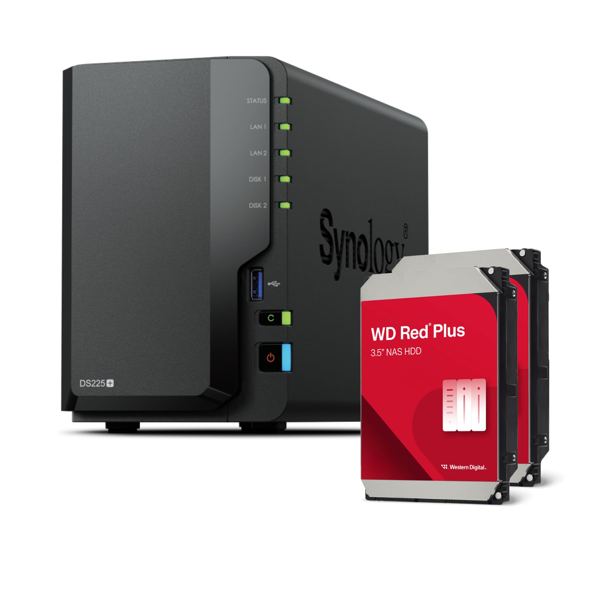 Synology DS225+ 2-Bay Diskstation NAS (Intel Celeron J4125 Quad-Core, 2 GB Non-ECC DDR4 SODIMM 1 x 2,5 GbE und 1 x 1 GbE RJ-45 L