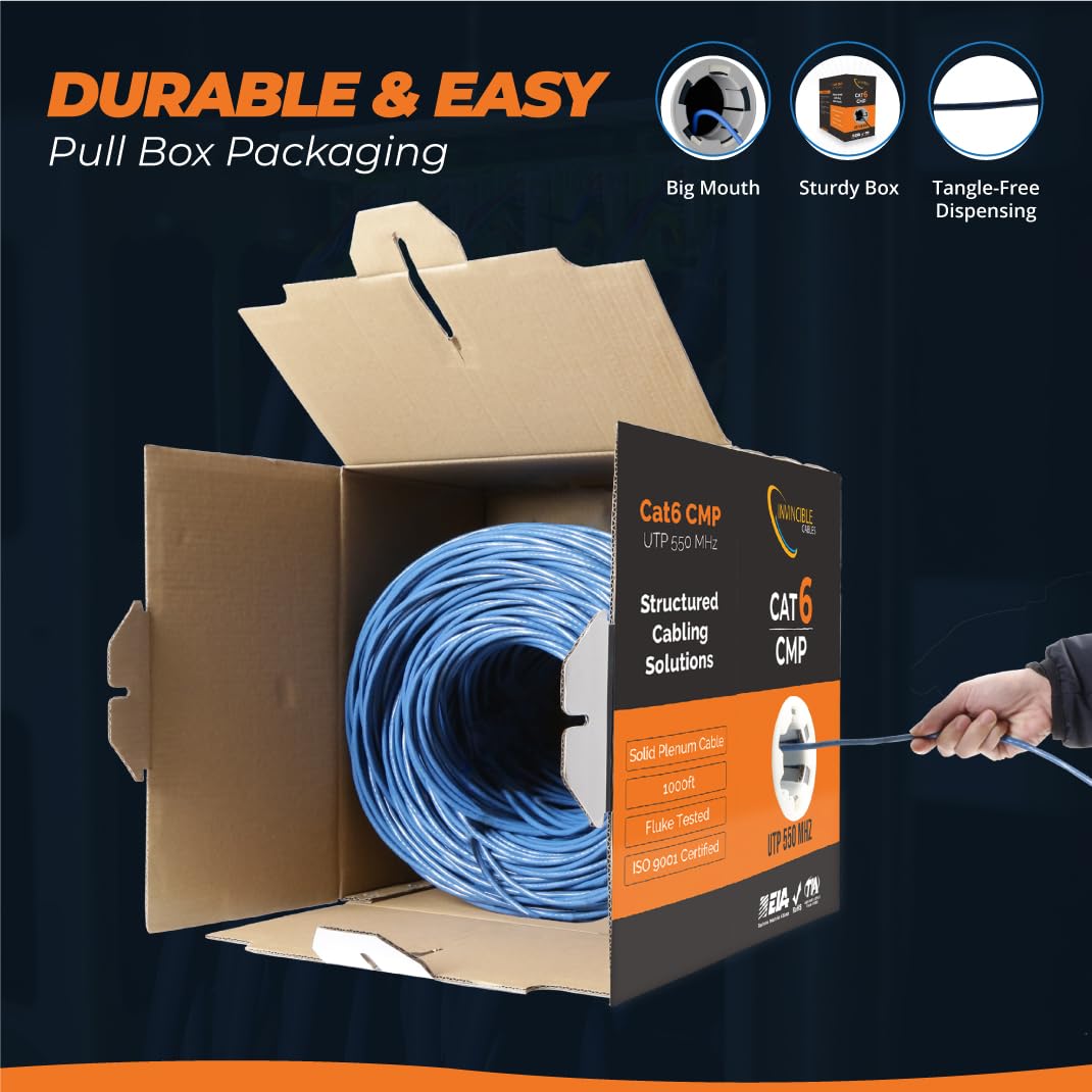 Cat6 Plenum (Cmp) 1000Ft Cable | Fluke Dsx 8000 Certified, Compatible For Longer Runs | 550 Mhz, 23Awg, 4 Pair, Utp | The Us'S M