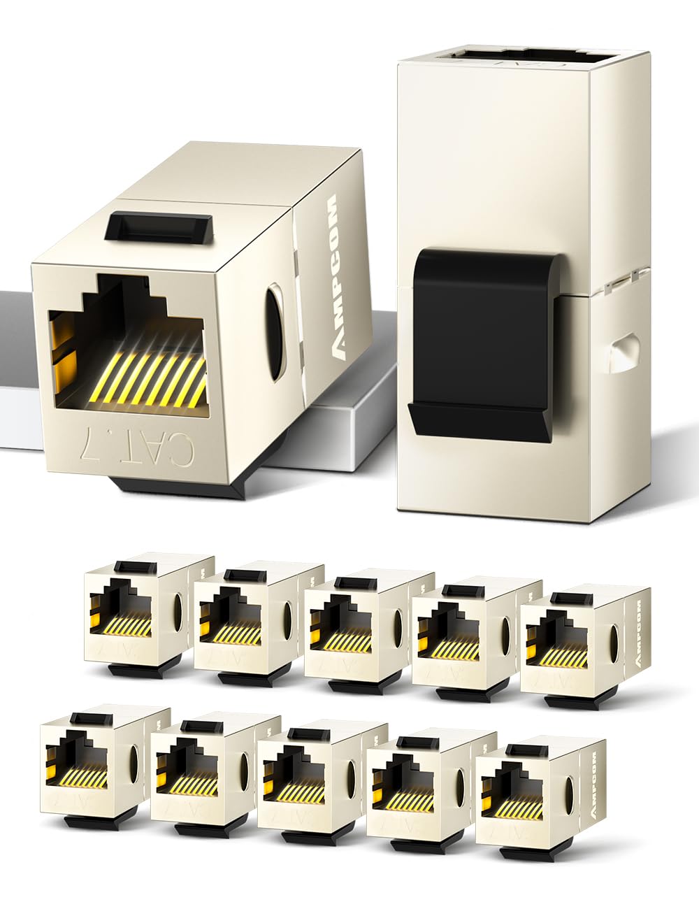 Ampcom Cat7 Inline Coupler Rj45 Stp Keystone Jack, Shielded Female To Female Feedthrough Ethernet Module  12 Pack