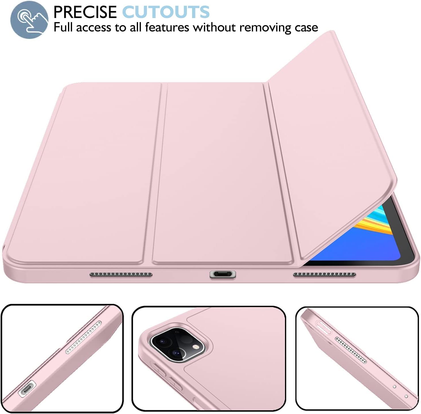 Imieet Ipad Pro 13 Inch Case M4 (2024) With Pencil Holder, [Support Pencil Pro And Pencil (Usb C)],Trifold Stand Smart Case With Soft Tpu Back, Auto Wake/Sleep (Pink)