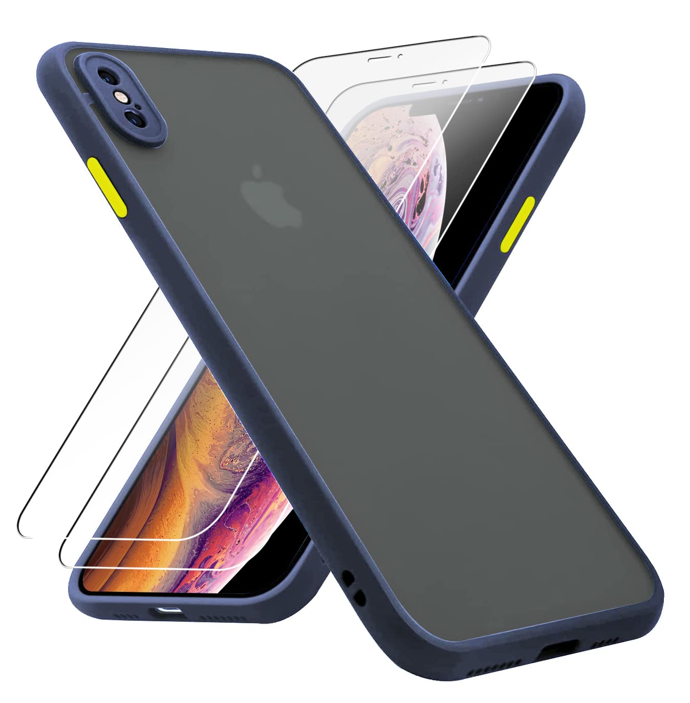 Kiomy Iphone X Case/Iphone Xs Case With 2 Hd Tempered Glass Screen Protectors, Translucent Matte Protection Cover With Soft Edge