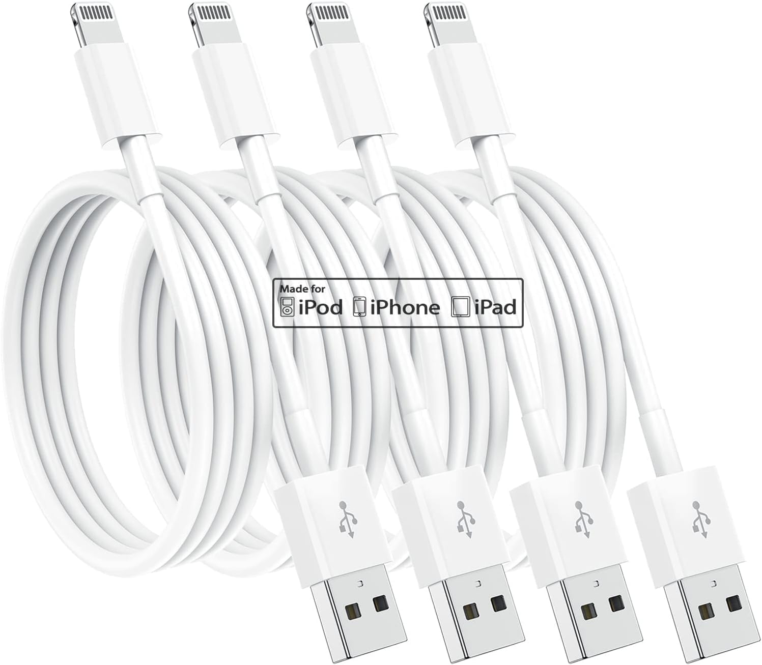 Susnwere 4 Pack [Apple Mfi Certified] Apple Charging Cables 6Ft, Iphone Chargers, Lightning Fast Iphone Charging Cord For Iphone 12/11/11Pro/11Max/ X/Xs/Xr/Xs Max/8/7, Ipad(White)
