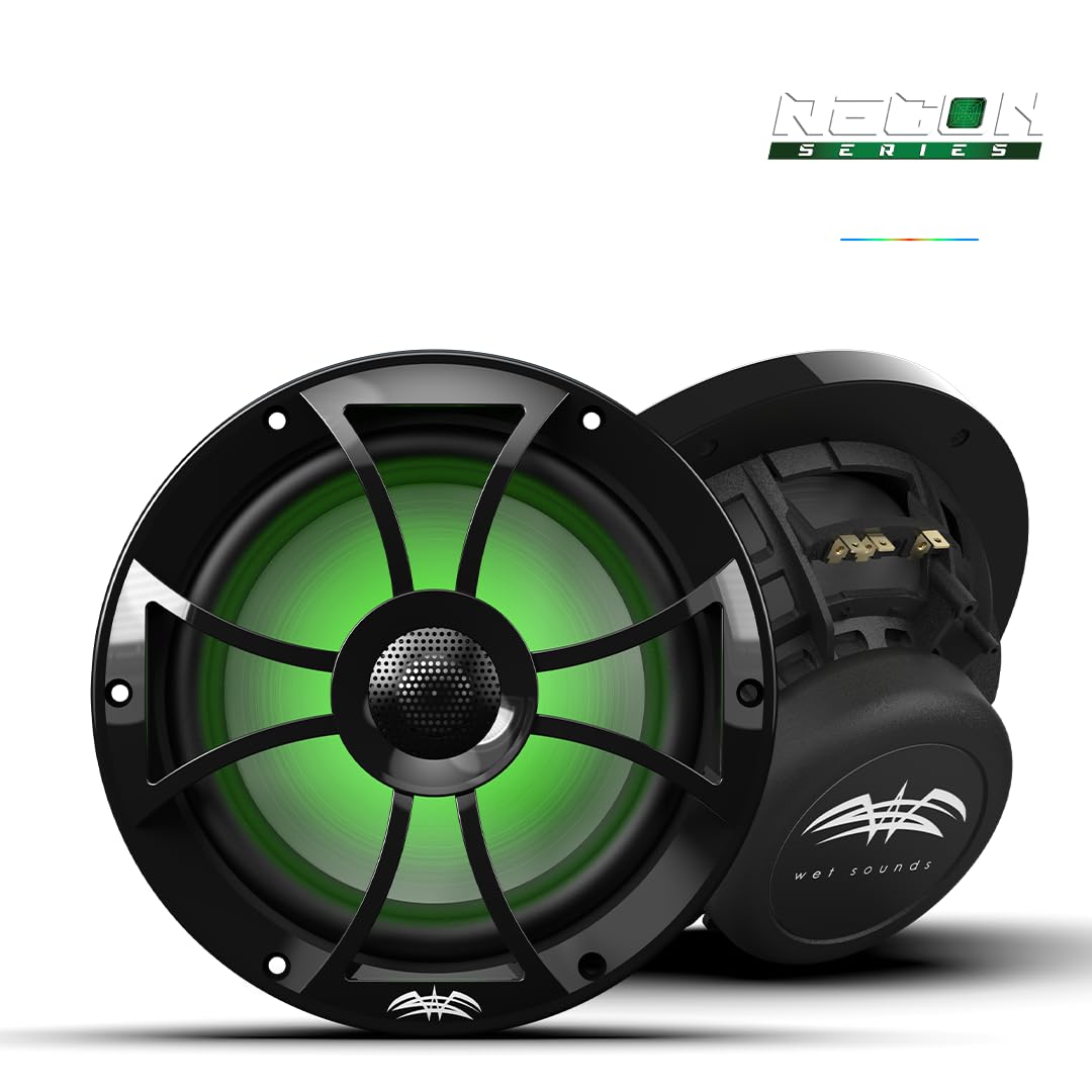 Wet Sounds | Recon 8-BG RGB | High Output Component Style 8 Marine Coaxial Speakers with Black Grille and RGB Backlighting