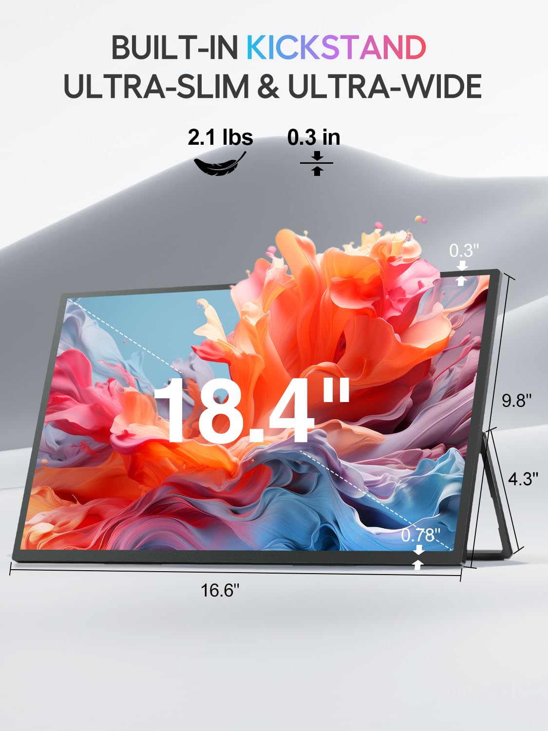 Uperfect Portable Monitor 4K 18.4 Inch 10 Bit W/Vesa & 180 Adjustable Stand, Ultra Slim & Lightweight Uhd Freesync Ips Hdr Gamin