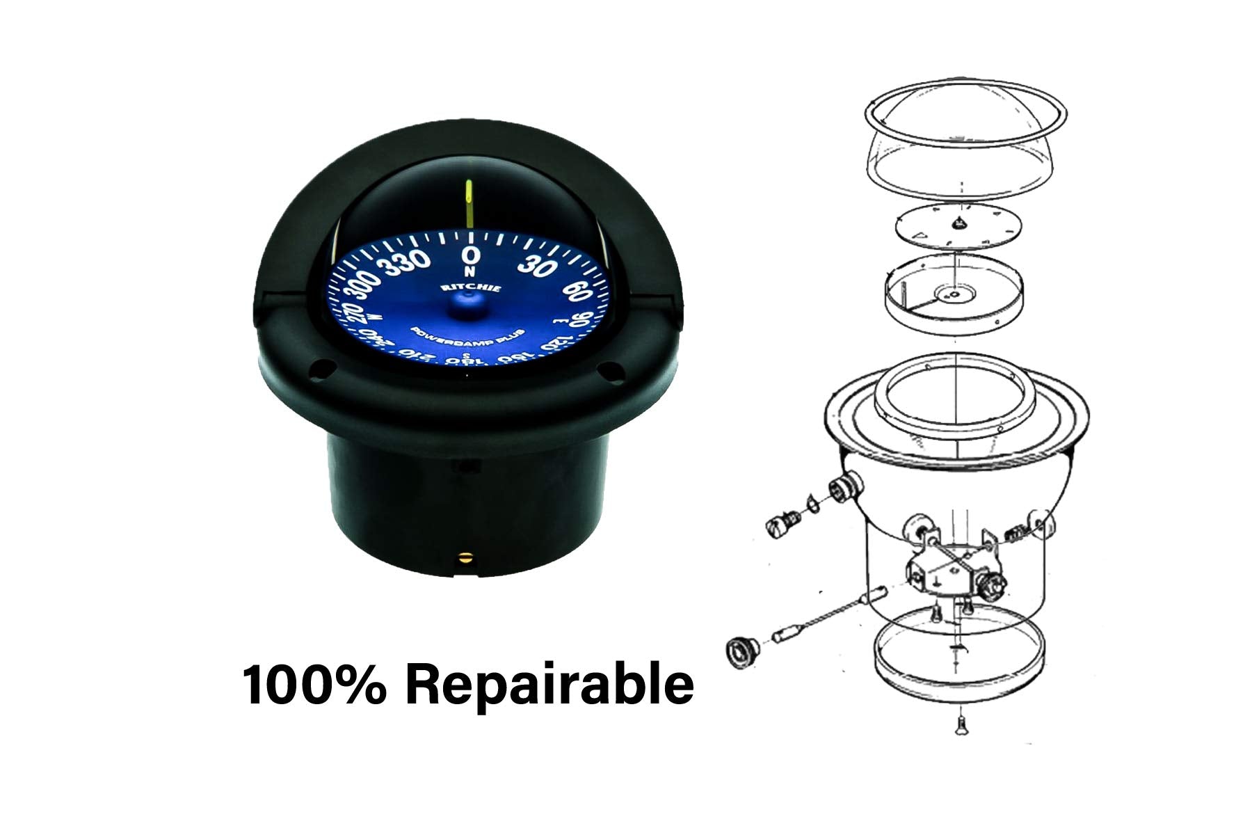 Ritchie Navigation SS-1002 Supersport Flush Mount Compass, Black, 3.75''