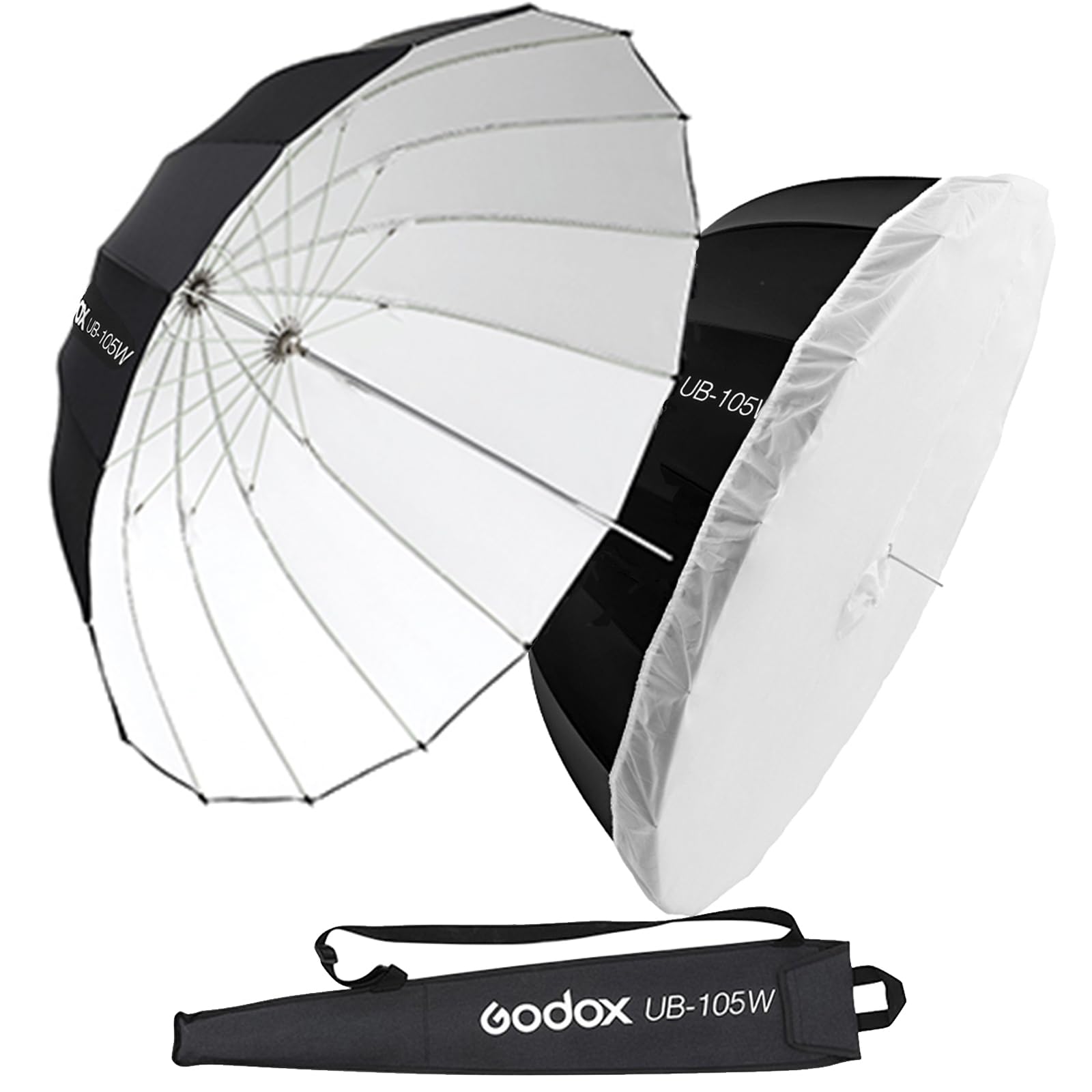 Godox Ub 105W 41.3'' / 105Cm Parabolic Deep Reflective Umbrella White Inner Studio Soft Light Umbrella With Withe Diffuser Cover