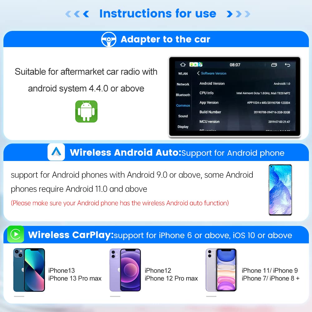 Carlinkit Wireless Carplay Car Adapter For Android Car Radio,Wireless Android Auto & Apple Carplay 2 In 1 Dongle Low Power Consumption,Support Plug & Play,Screen Mirroring,Ota Update,Google Maps Etc