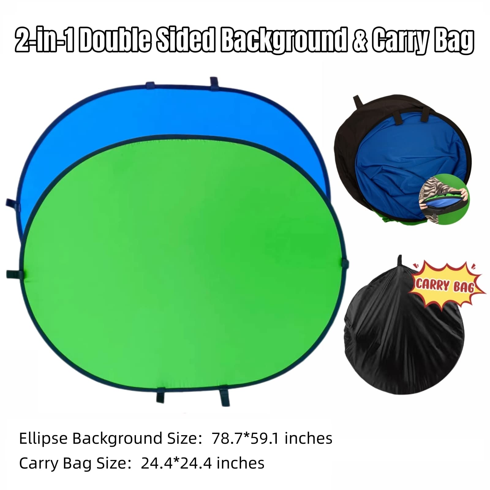 Blue Screen Green Screen Backdrop Double Sided Collapsible Green Screen With Carrying Bag,Portable Pop Up Green Screen Backgroun