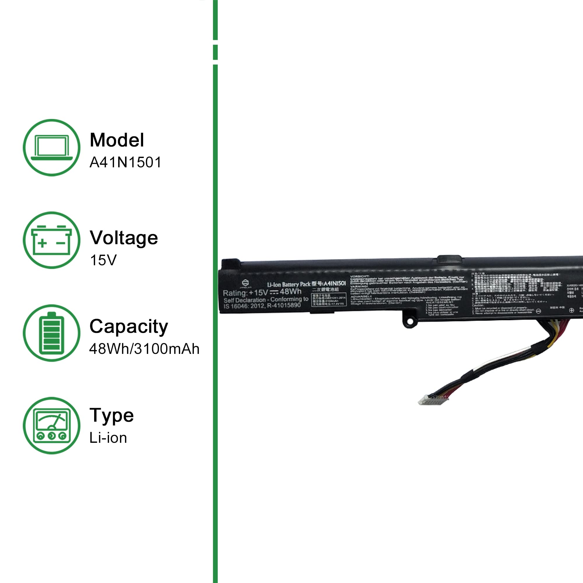 Jiazijia A41N1501 Laptop Battery Replacement For Asus Rog G752Vw Gl752 Gl752Jw Gl752V Gl752Vlm Gl752Vw Gl752Vw Dh74 Gl752Vwm N55