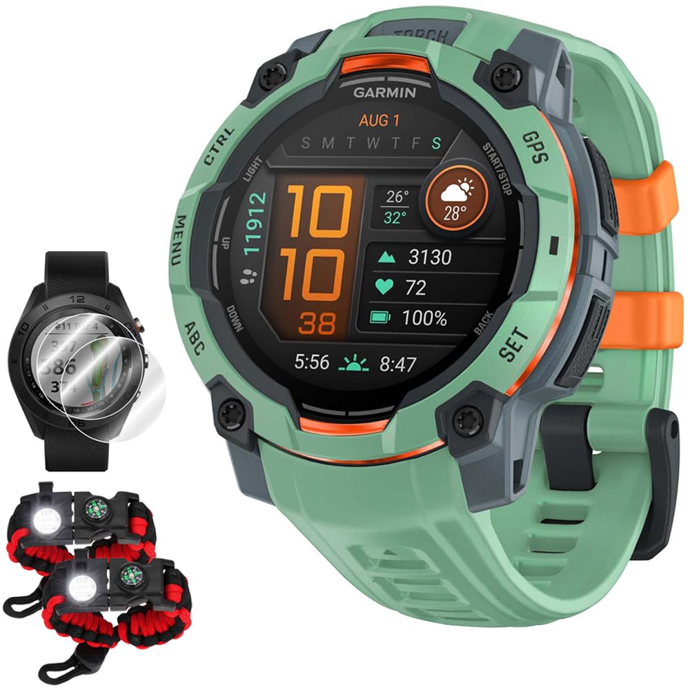 Garmin Instinct 3-45 mm Outdoor GPS Smartwatch, AMOLED, Neo Tropic w/Neo Tropic Band 010-02936-01 Bundle with Deco Essentials 2X