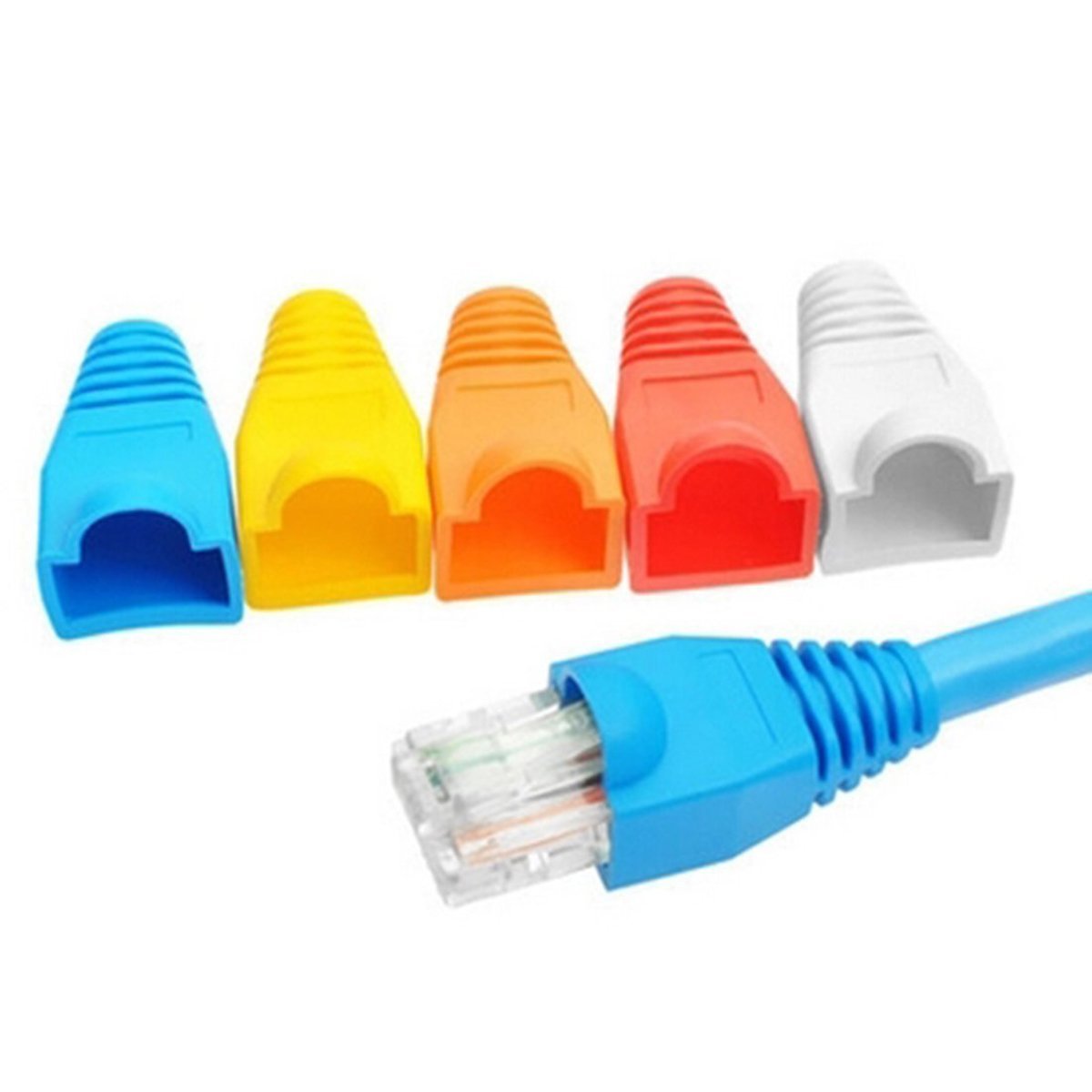 Yxq 100 Pcs Cat5E Cat6 Rj45 Ethernet Network Cable Strain Relief Boots Cable Connector Plug Cover (10 Colors)