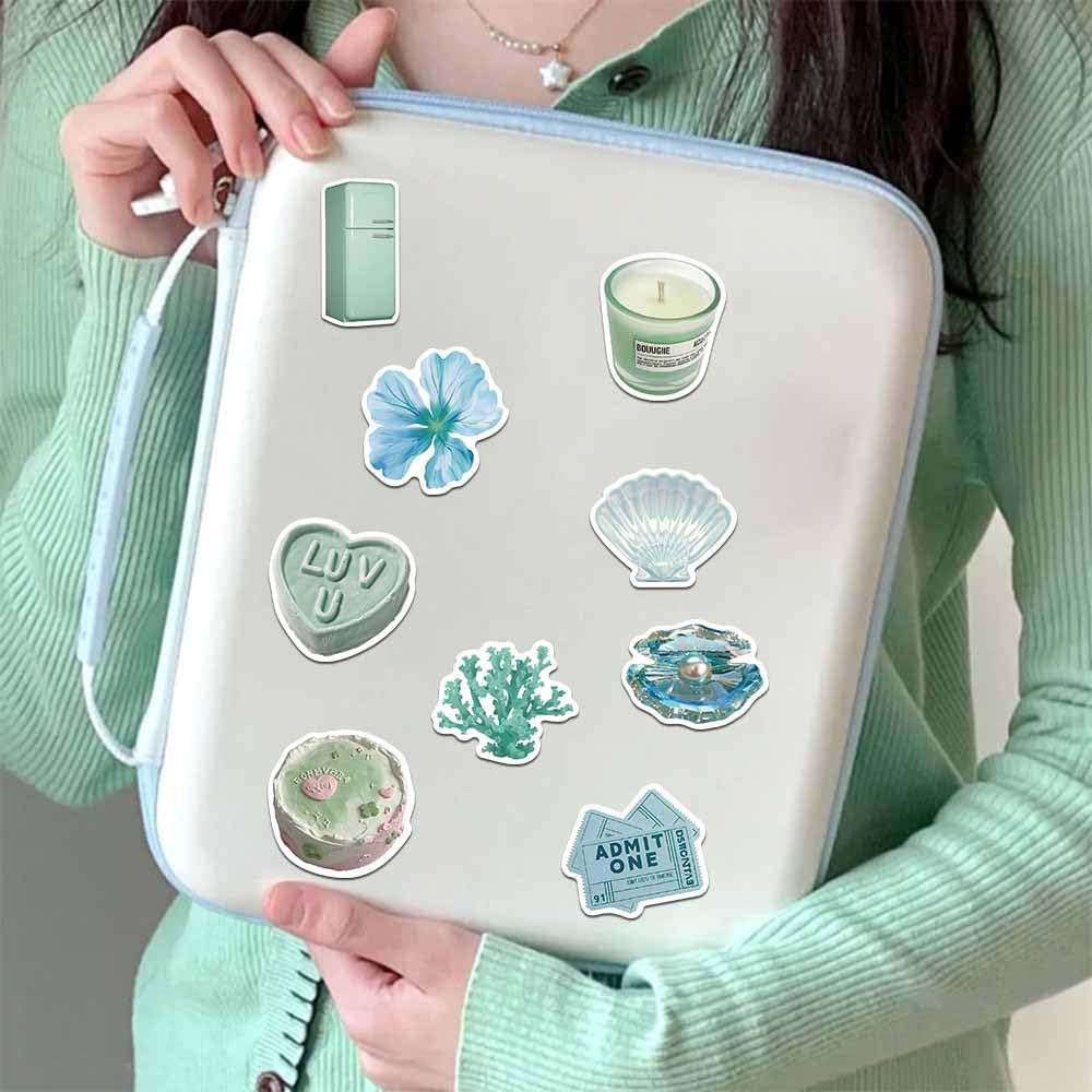 Yoksas 50Pcs Cute Mint Green Stickers   Waterproof Vinyl Vsco Aesthetic Boys Girls Stickers For Headphone,Computer,Guitar,Luggag