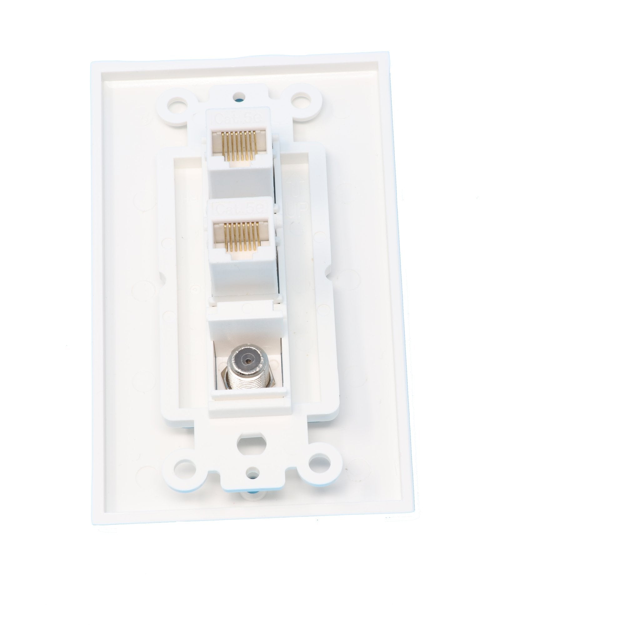 Riteav   1 Port Coax Cable Tv  F Type 2 Port Cat5E Ethernet Decorative Wall Plate   White