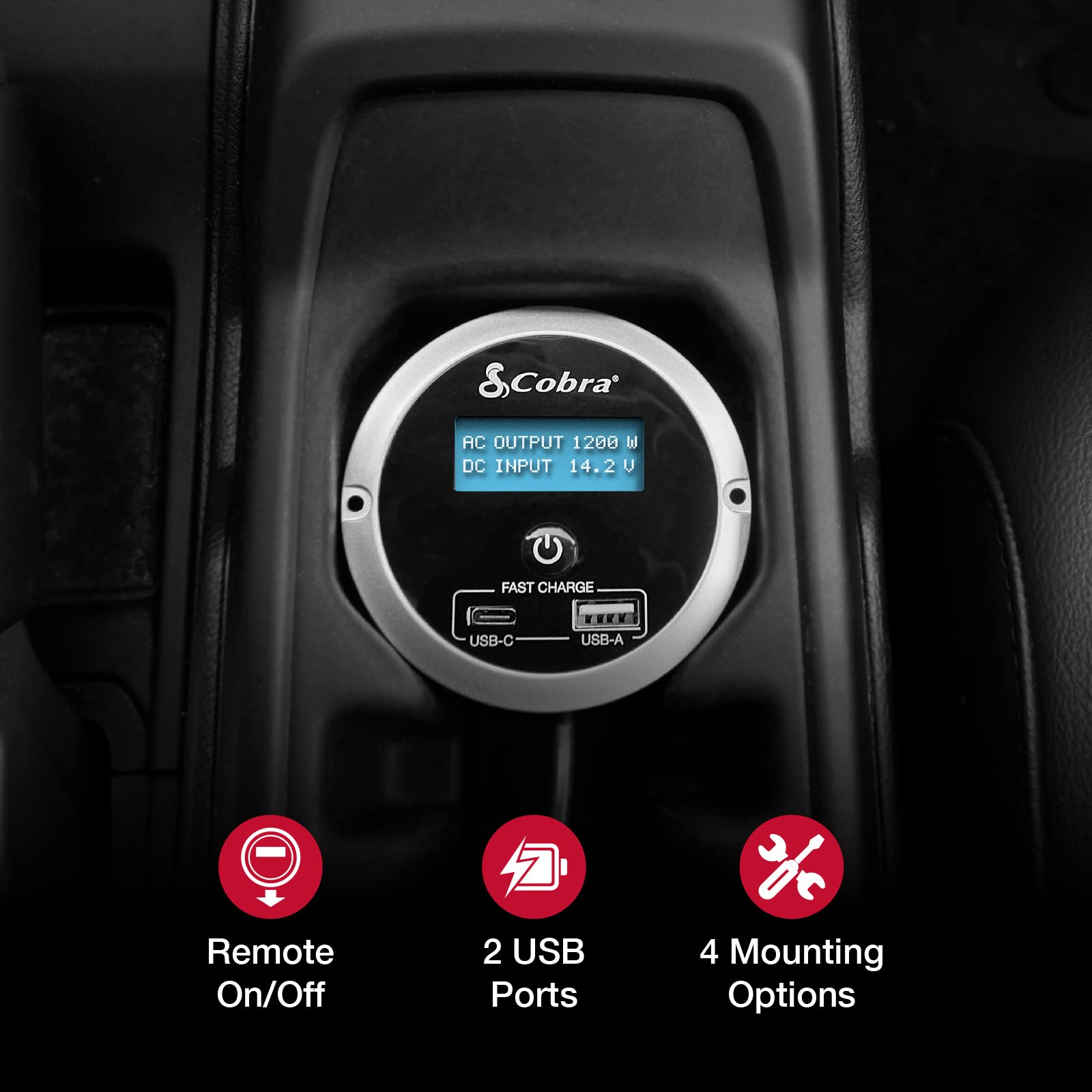 Cobra CPIALCDG1 Remote Controller - Compatible with Cobras Professional Grade Power Inverters, Remote On/Off, 4 Mounting Options