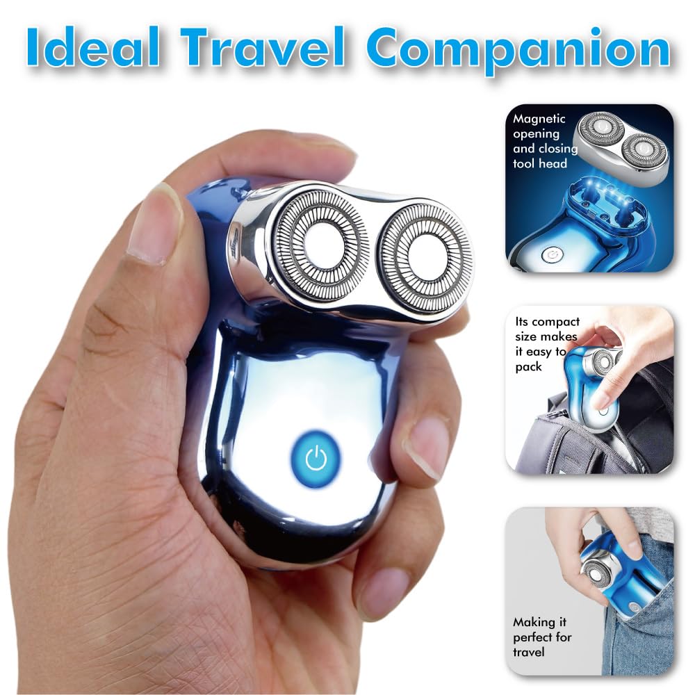 Maybuy Electric Shaver For Men,2 Head Travel Shaver (Blue)