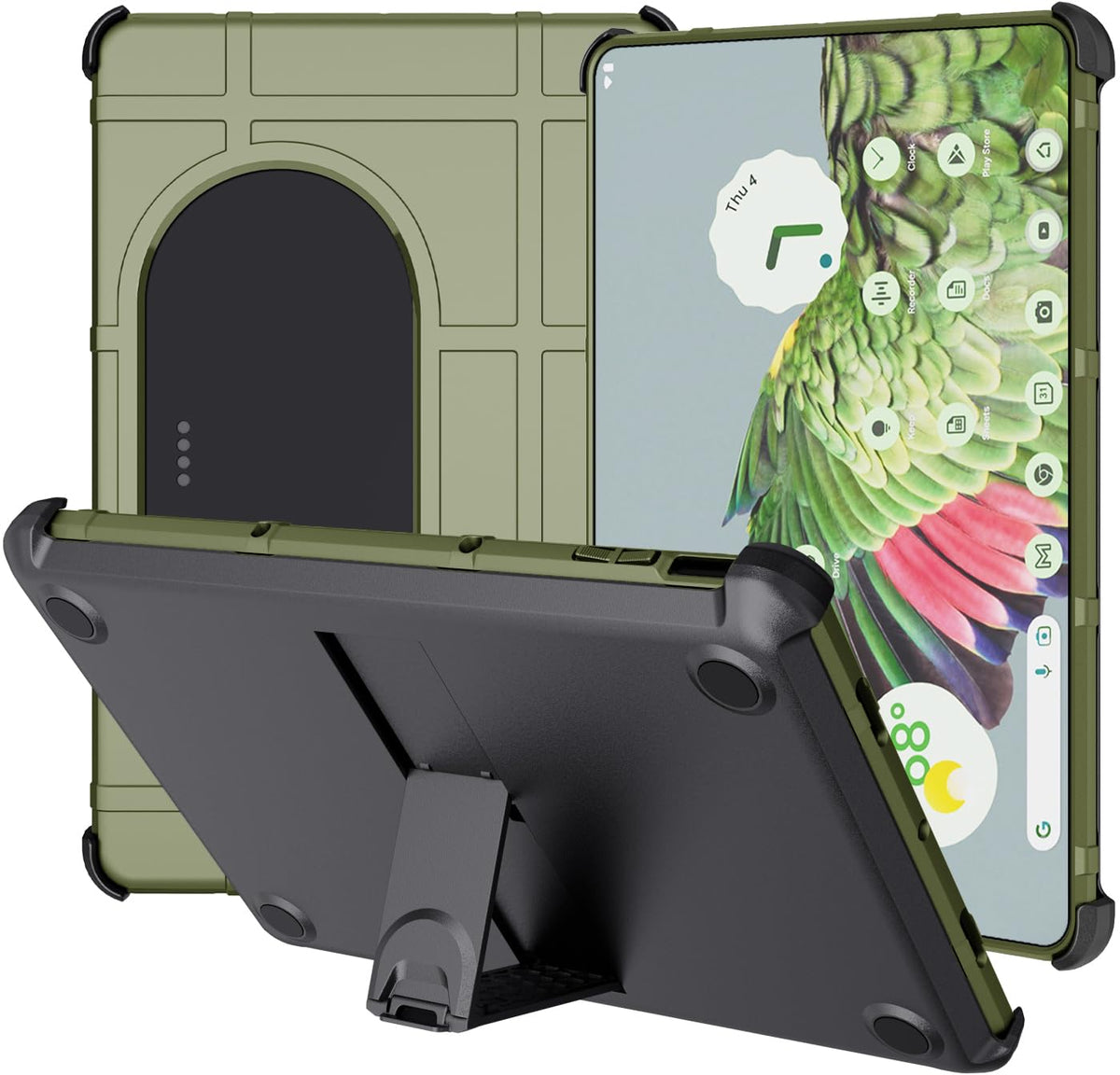 Case and Travel Cover for Google Pixel Tablet (2023), Nakedcellphone Special Ops Rugged Shield and Hard Shell View Stand Companion - Olive Green