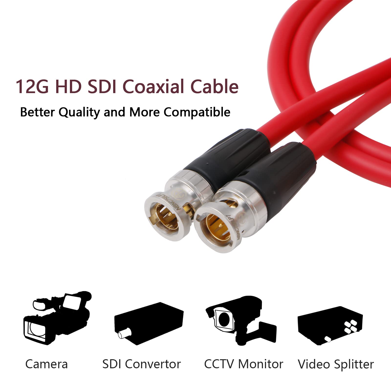 Alvin'S Cables 12G Hd Sdi Video Coaxial Cable Bnc Male To Male For 4K Video Camera (Red 1M)