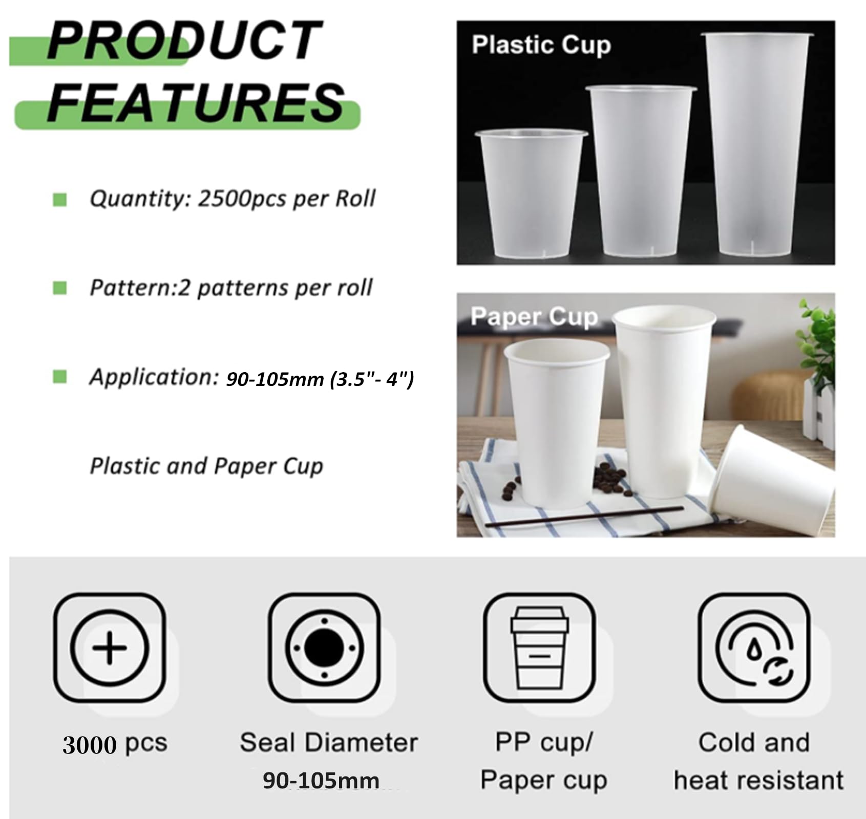 Jiawanshun Cup Sealer Film 90 105Mm (3.55''  4'') For Boba Milk Tea Cup Sealing Film