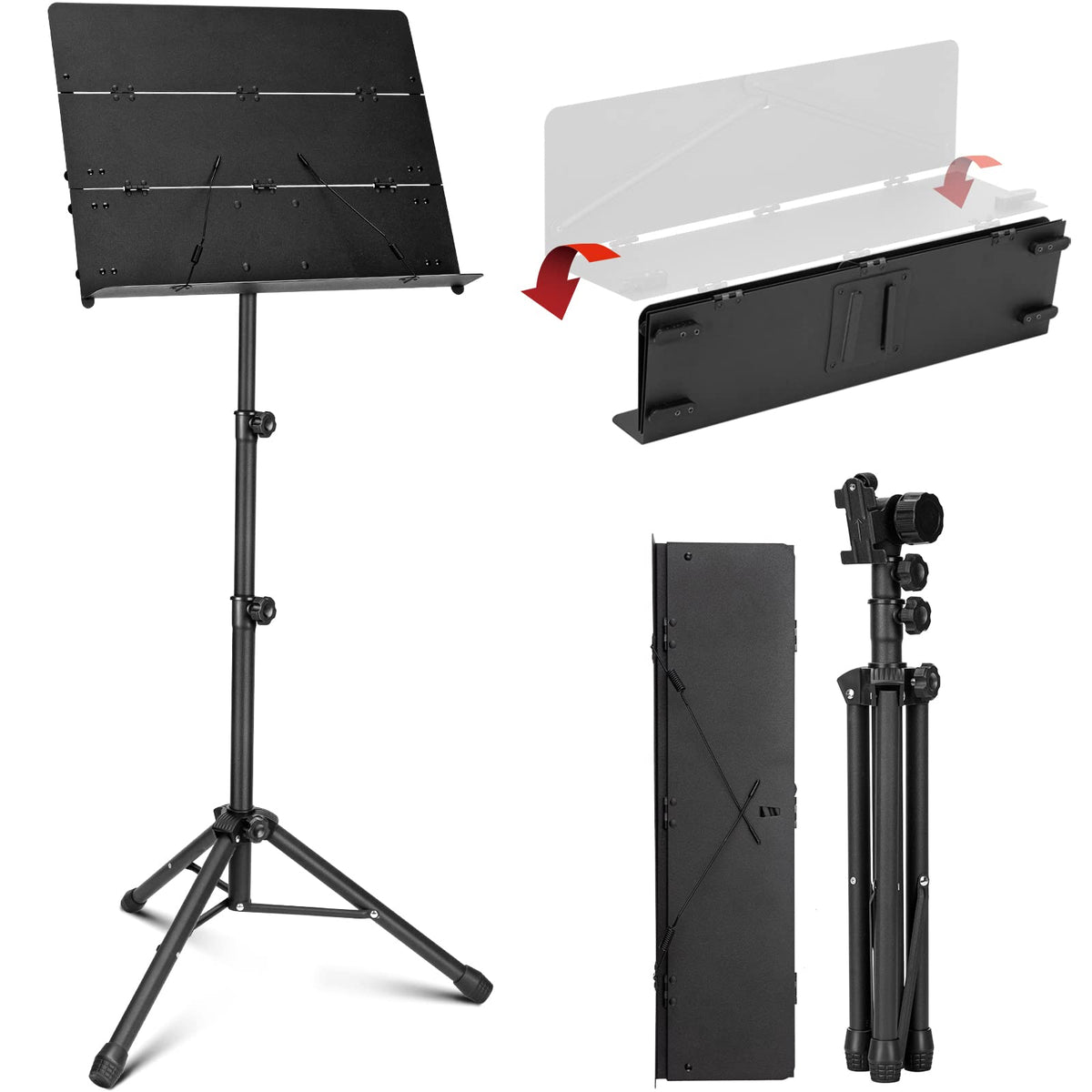 Cahaya Foldable Sheet Music Stand With Tri-Fold Panel Portable Music Stand With Carrying Bag Matte Frosted Metal Material Sturdy