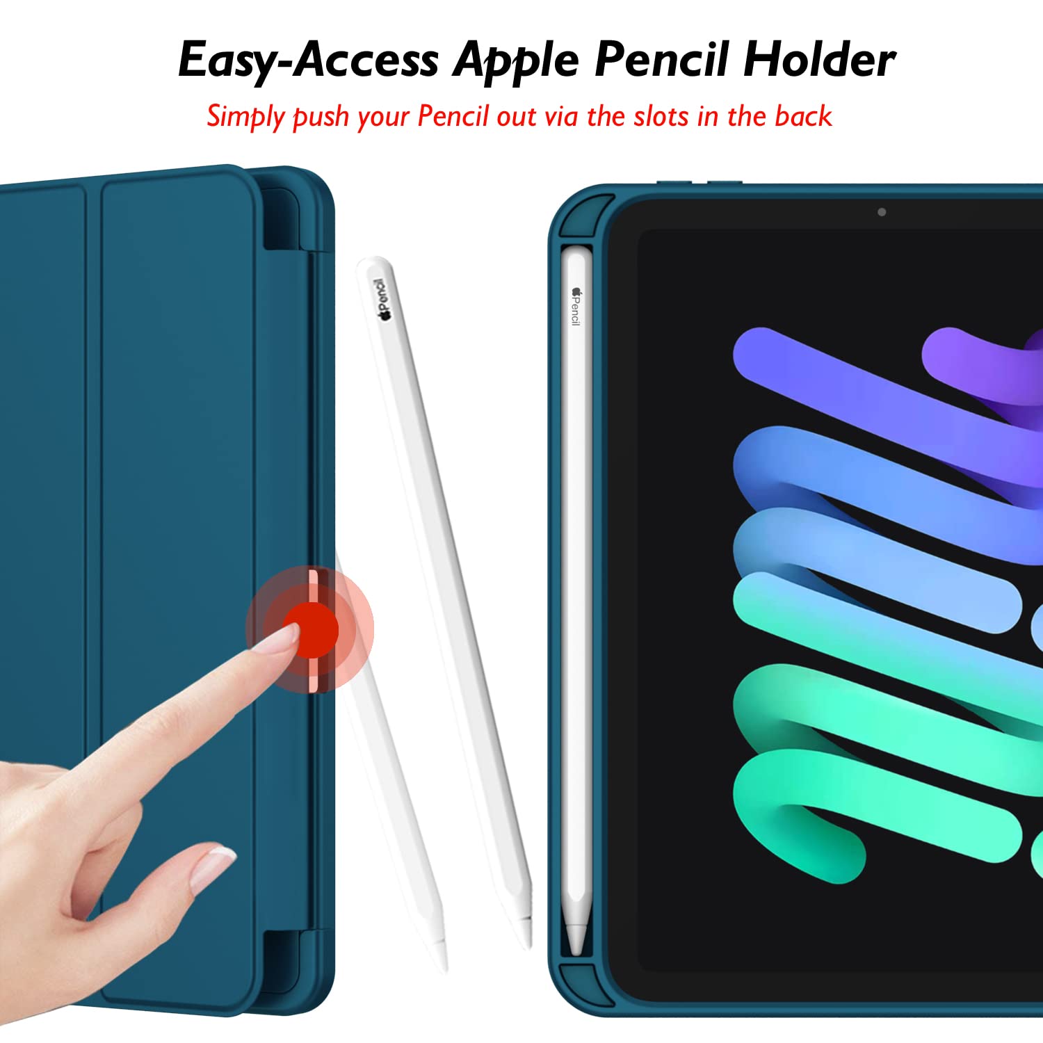 Imieet Ipad Mini 7 Case 2024 (A17 Pro), Ipad Mini 6 Case (8.3 Inch,2021 Model), Ipad Mini 7Th/6Th Generation Case With Pencil Holder, Trifold Stand Smart Case With Soft Tpu Back,Teal