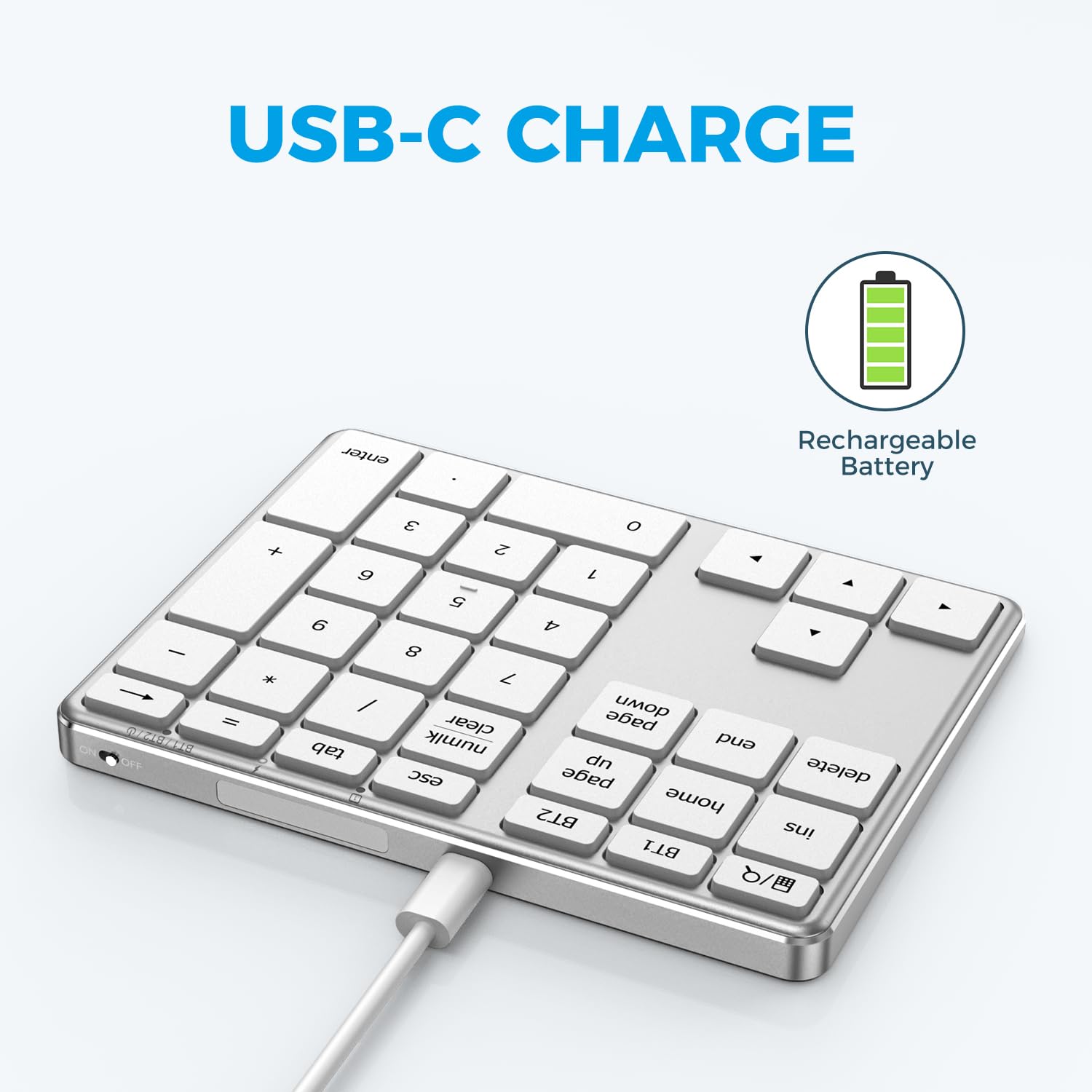 Iclever Number Pad For Laptop, Bluetooth Number Pad, Usb C Charge, Aluminum Build, Multi Device Wireless Number Pad For Data Ent