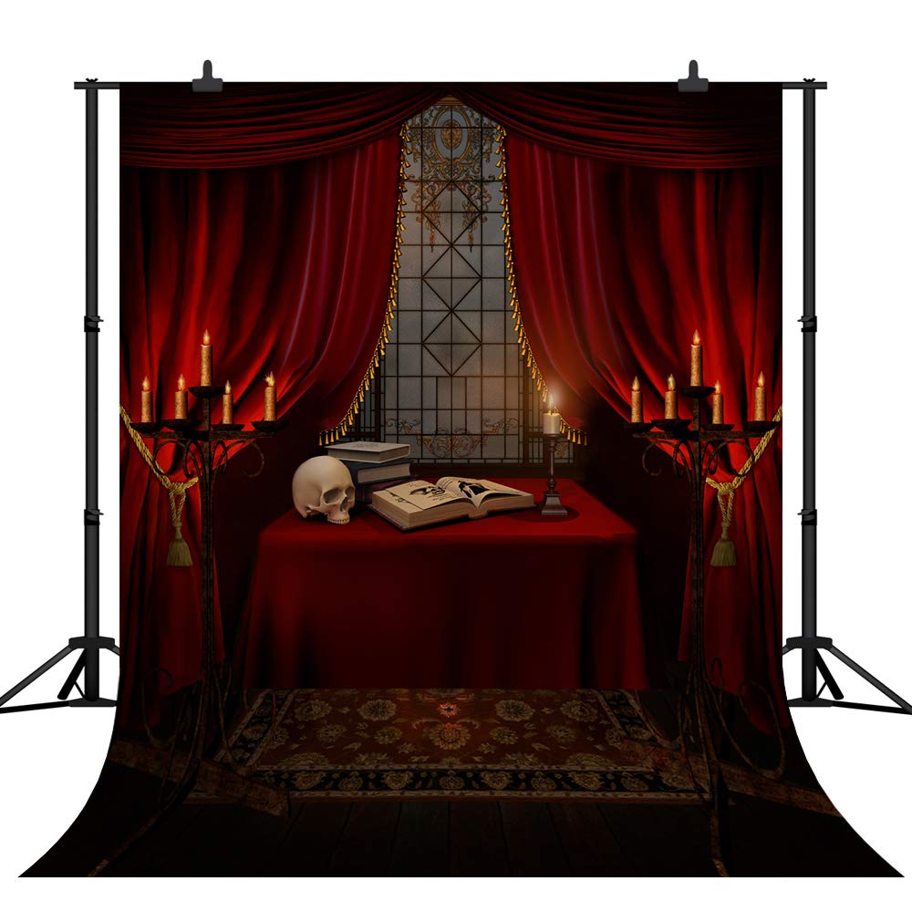 Capisco 5X7Ft Halloween Backdrop Nightmare Before Christmas Backgrounds For Baby Shower Portrait Indoor Night Antique Study Red