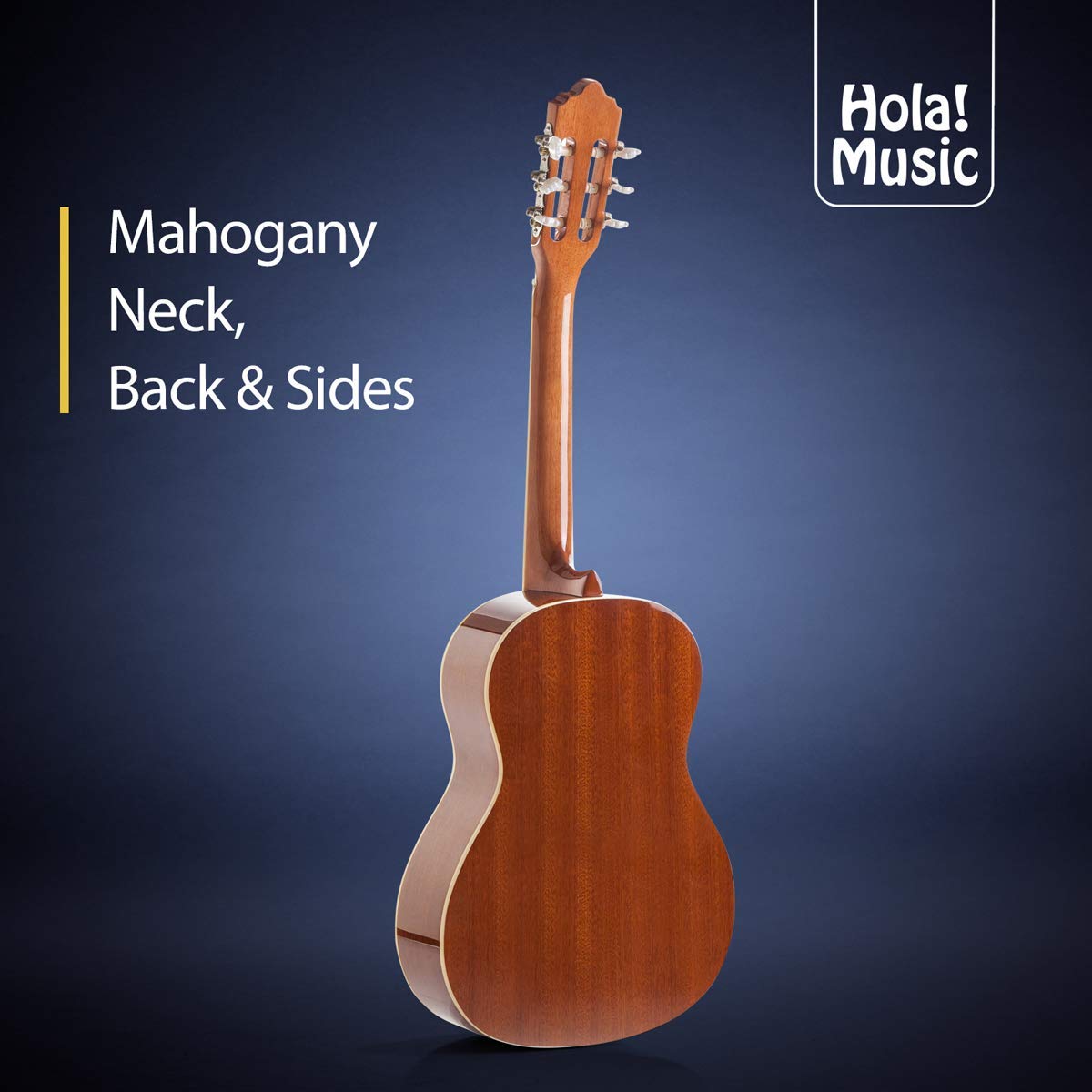 Hola! Music Classical Guitar, Half Size 34" Model HG-34GLS, Natural Gloss Finish, Includes Free Padded Gig Bag, Kids 1/2 Size
