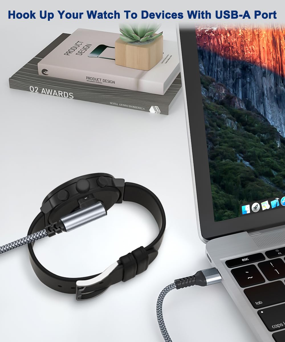 RUXELY 1.2M Right Angle Garmin Watch Charger Cable, Nylon Power Cord for Fenix 8 5 6 7, Forerunner 745 945, Instinct,