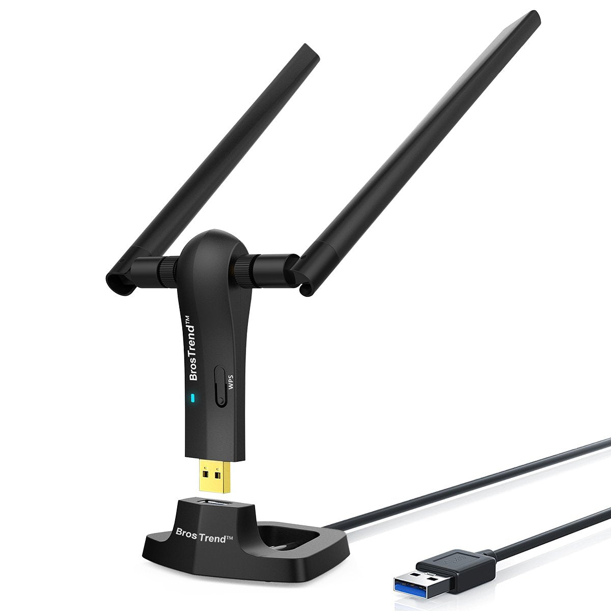 Brostrend 1200Mbps Long Range Usb Wifi Adapter For Pc Desktop Laptop Of Windows 11/10/8.1/8/7, Wireless Adapter Dual Band 2.4Ghz 300Mbps + 5Ghz 867Mbps, 2X 5Dbi High Gain Antennas, Usb 3.0 Cradle
