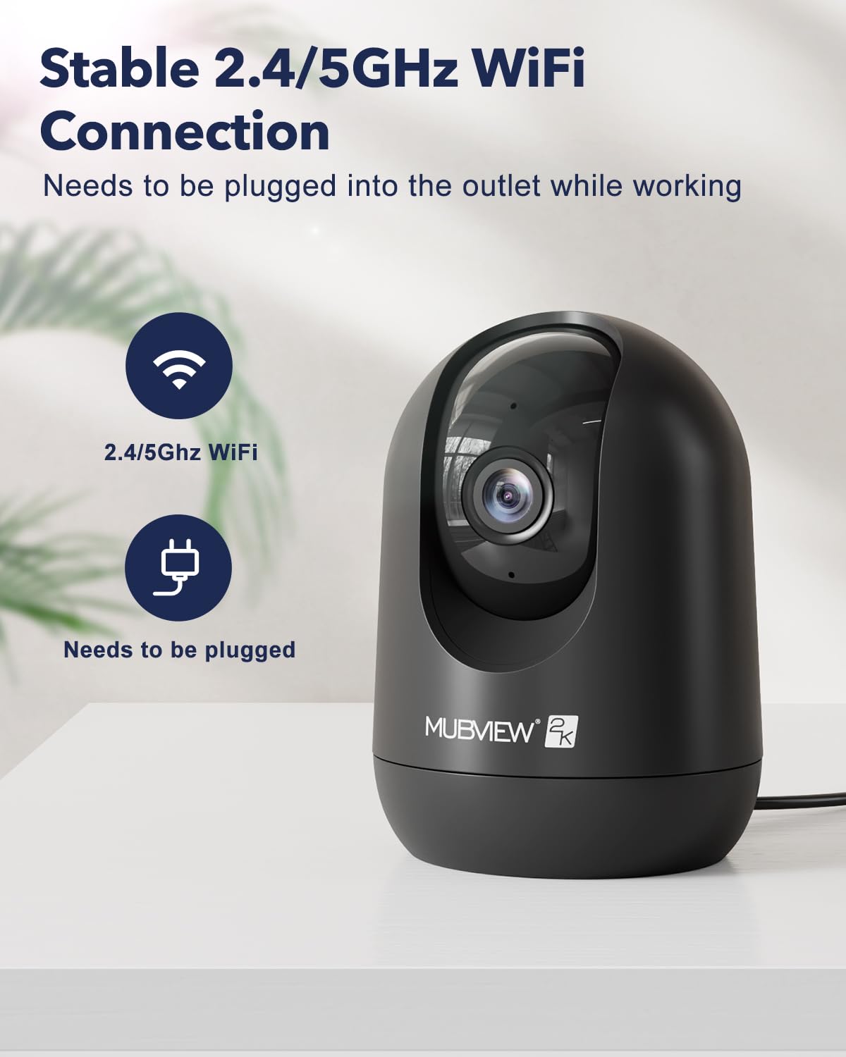 Mubview Cameras For Home Security, Indoor Security Camera, 2.4/5Ghz Wifi Wired Camera Ideal For Dog/Elder/Baby, Motion Tracking,
