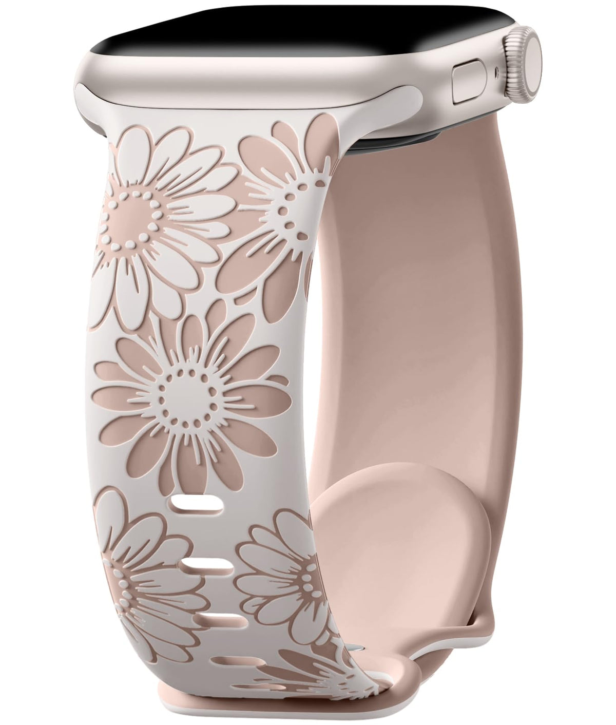 Daqin Floral Engraved Band Compatible With Apple Watch Bands 40Mm 41Mm 38Mm Women, Cute Flower Iwatch Band Soft Silicone Sport S