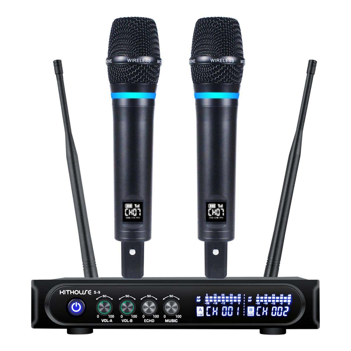 Kithouse S9 Uhf Rechargeable Wireless Microphone System Karaoke Microphone Wireless Mic Cordless Dual With Bluetooth Receiver Bo
