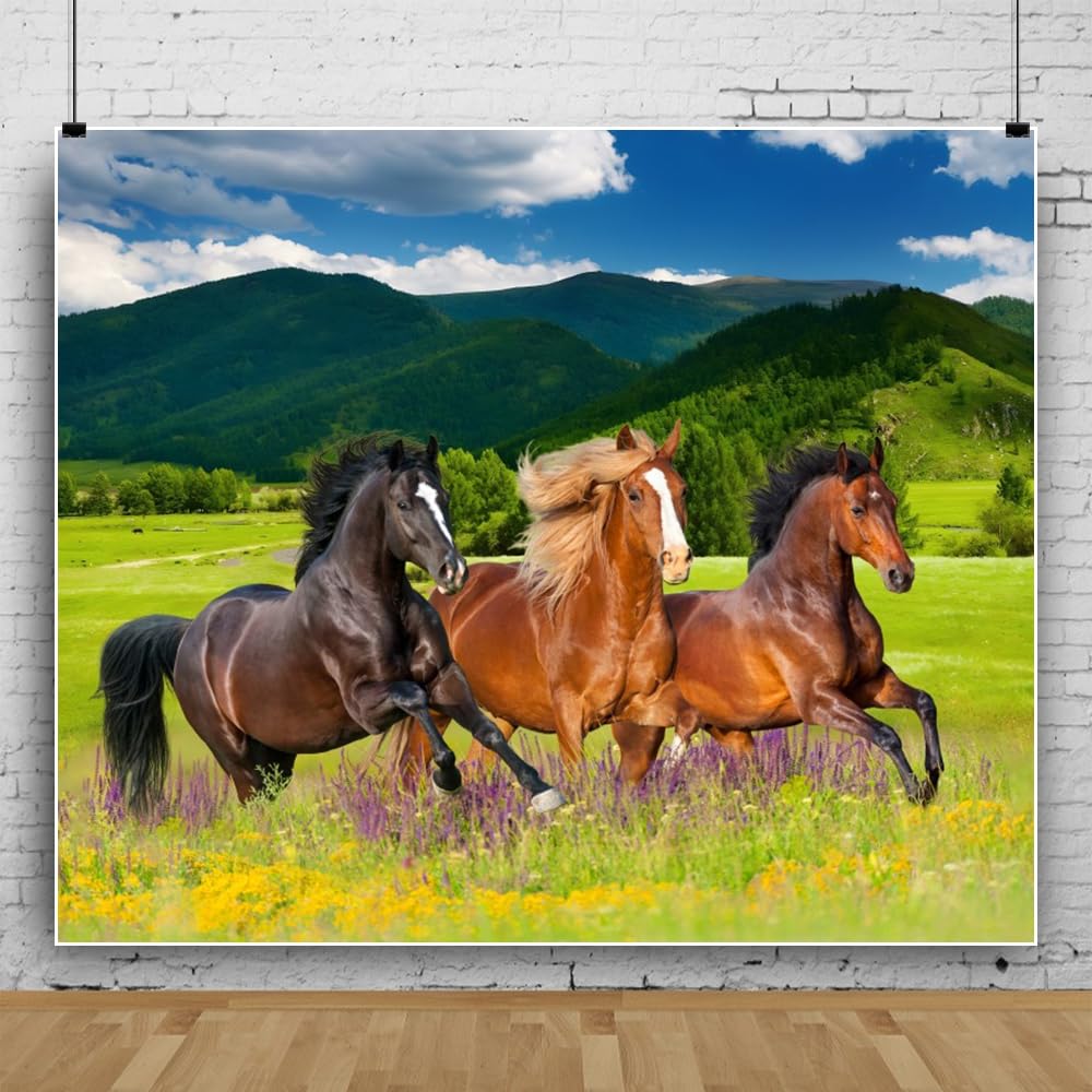 Horse Birthday Party Banner 12X8Ft Fabric Horse Party Decorations Cowboy Cowgirl Events Decor Wild West Events Baby Shower Backd