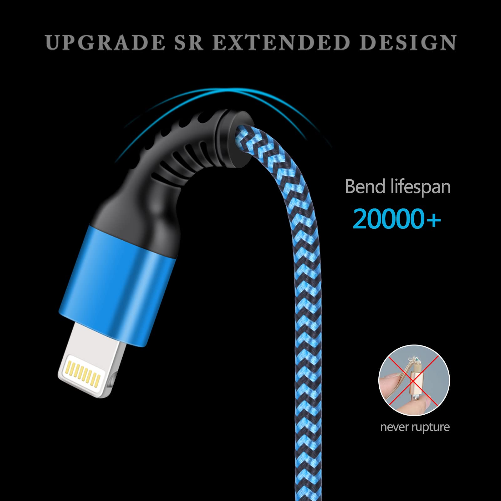 Iphone Charger Cable Cord 6Ft Braided Charging Apple Original Nylon Usb Cords Fast Charge Wire For Iphone 14 13 12 11 Pro Max Mi