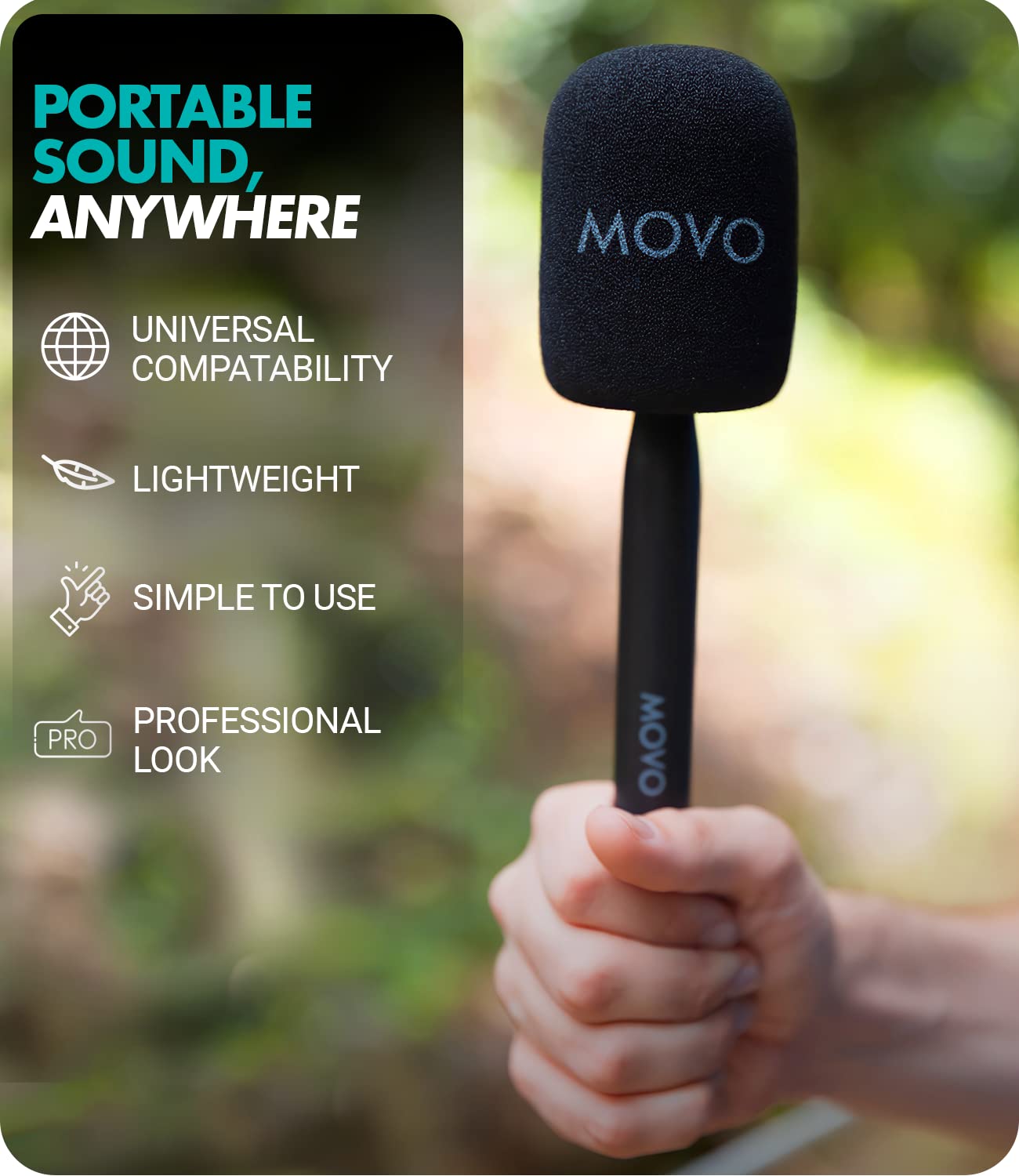 Movo Wmx Hm Mic Handle For Dji Mic, Rode Wireless Go, Hollyland Lark, And More   Wireless Interview Microphone Handle   Wireless