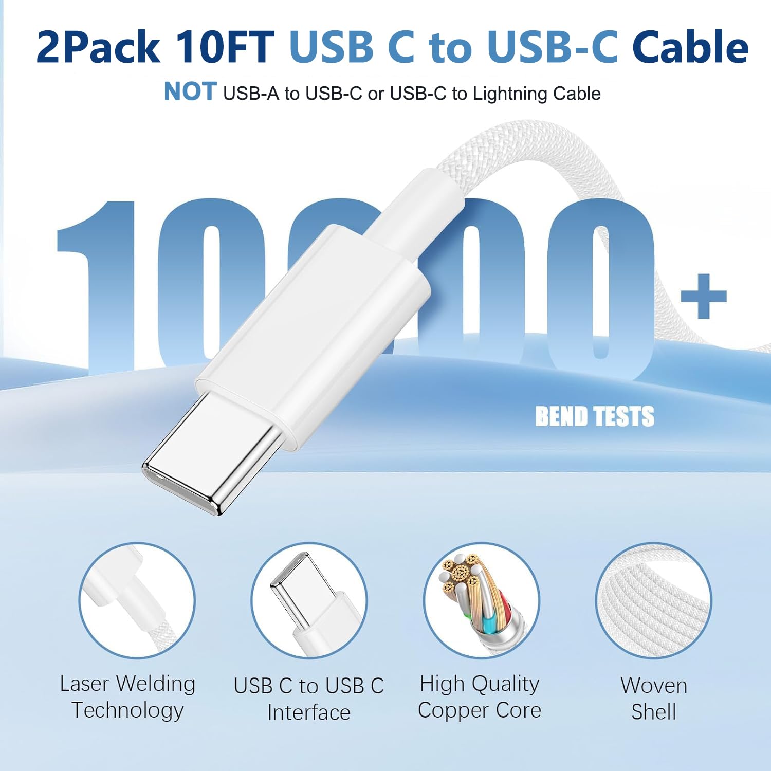 Iphone 16 15 Charger Fast Charging,2Pack 10Ft Extra Long Usb C To C Fast Charging Cord Woven Cable 20W Usb C Charger Block For I