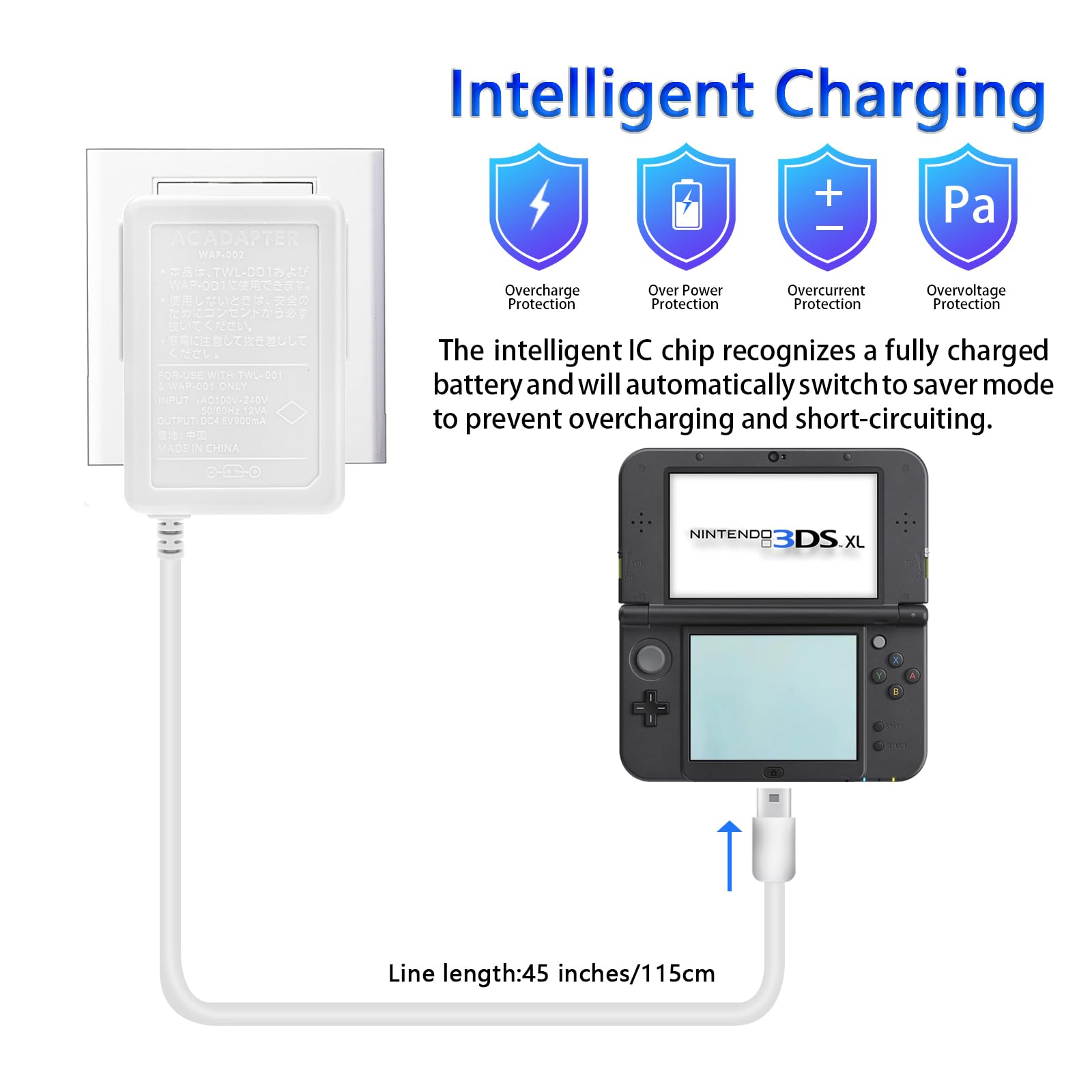 3Ds Charger, Home Travel Power Supply Ac Adapter Replacement Compatible With Nintendo 3Ds/ 3Ds Xl/New 3Ds/ New 3Ds Xl/ 2Ds/ 2Ds