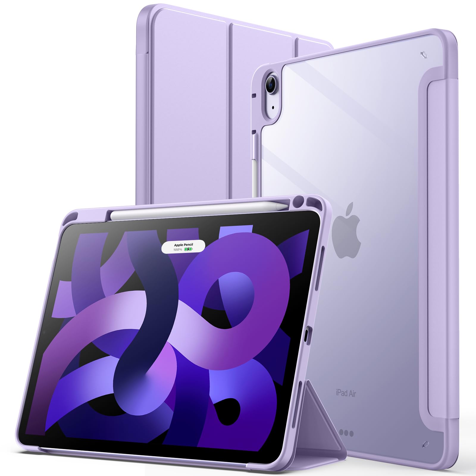 JETech Case for iPad Air 11-Inch M3/M2 (2025/2024), iPad Air 5/4 (2022/2020 5th/4th 10.9-Inch) with Pencil Holder, Clear Transpa