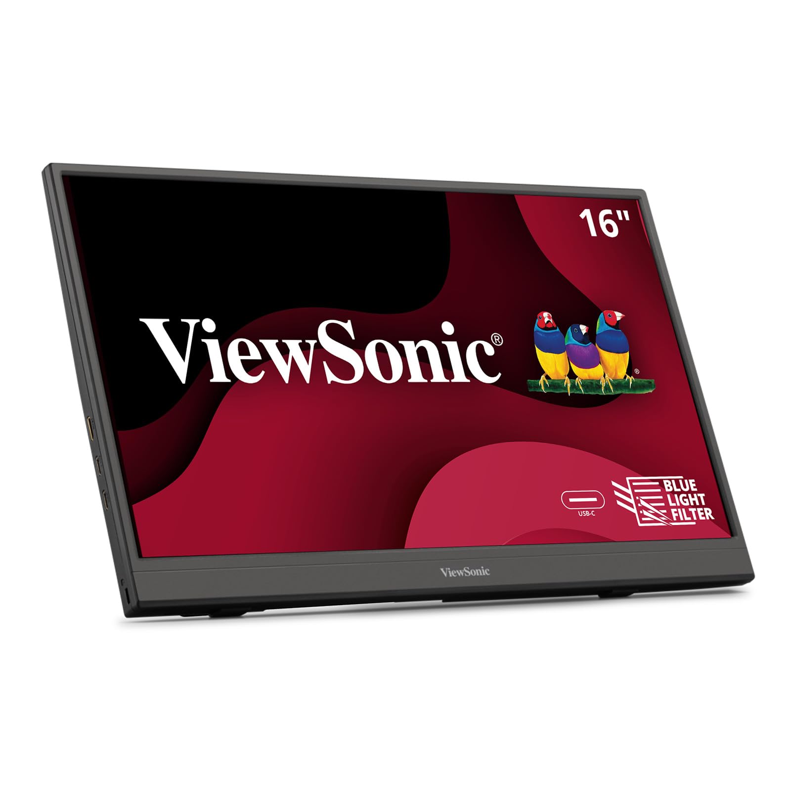 ViewSonic VA1653 16 Inch 1080p FHD IPS Portable Monitor with Eye Care, Built-in Stand, USB C, Mini HDMI, and Protective Case Ext